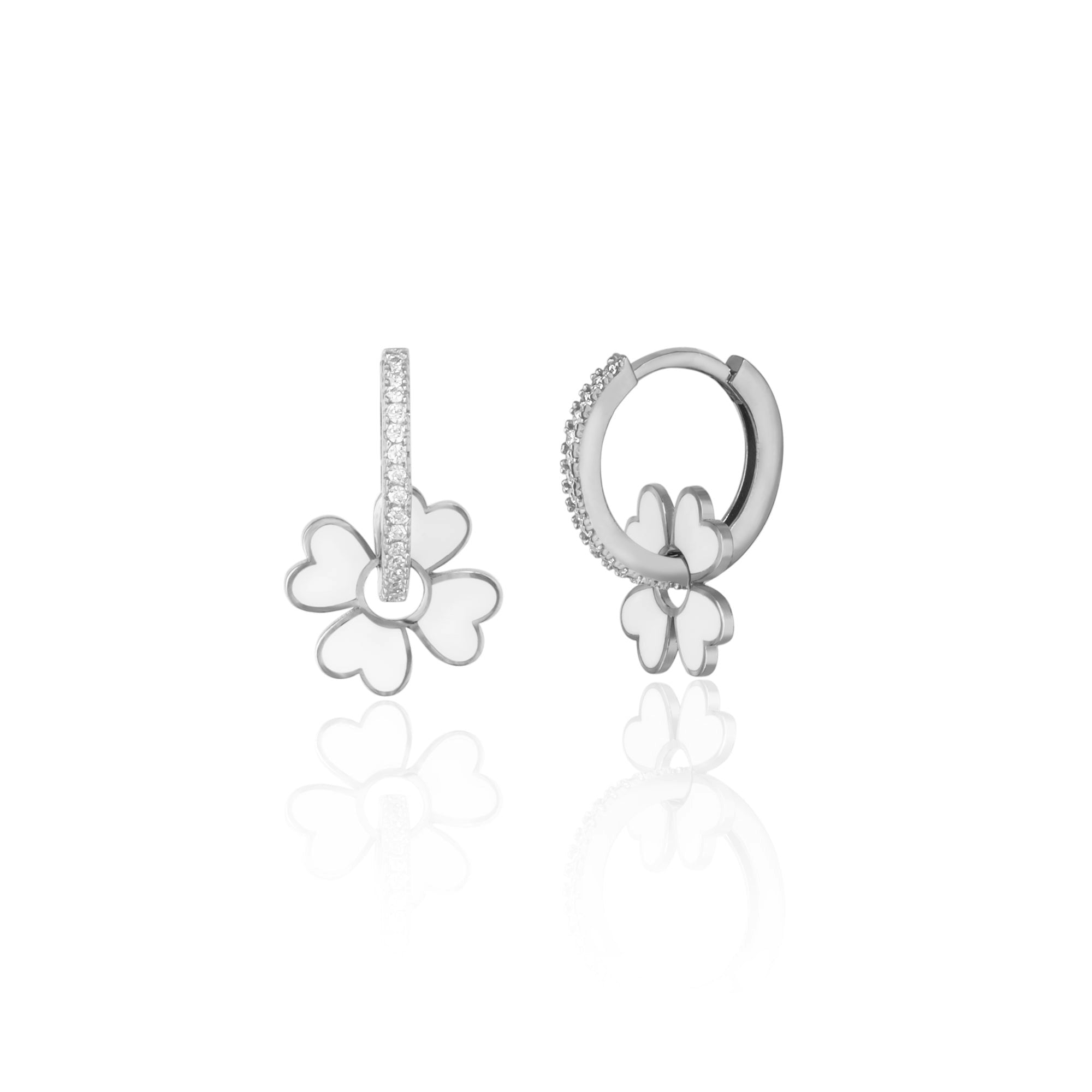 Spero London Silver/White Sterling Enamel Clover Earrings