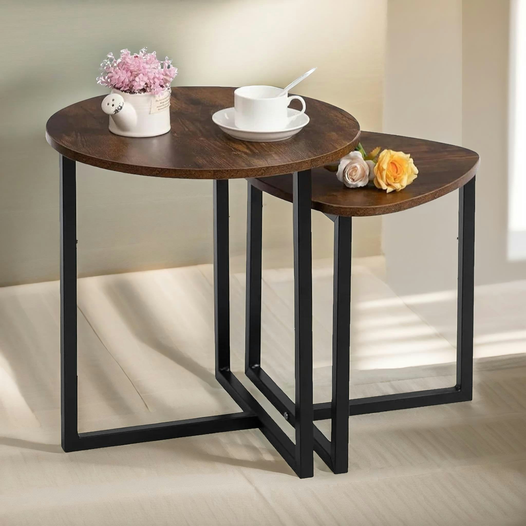Rafaelo Mobilia Brown Set Of 2 Nesting Side Tables Rustic