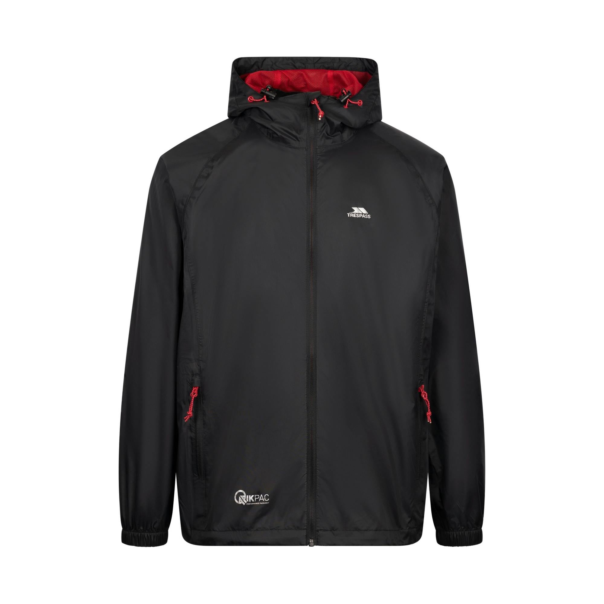 Trespass Unisex Black/Red Adult Qikpac Waterproof Jacket - Xs - 100% Polyamide
