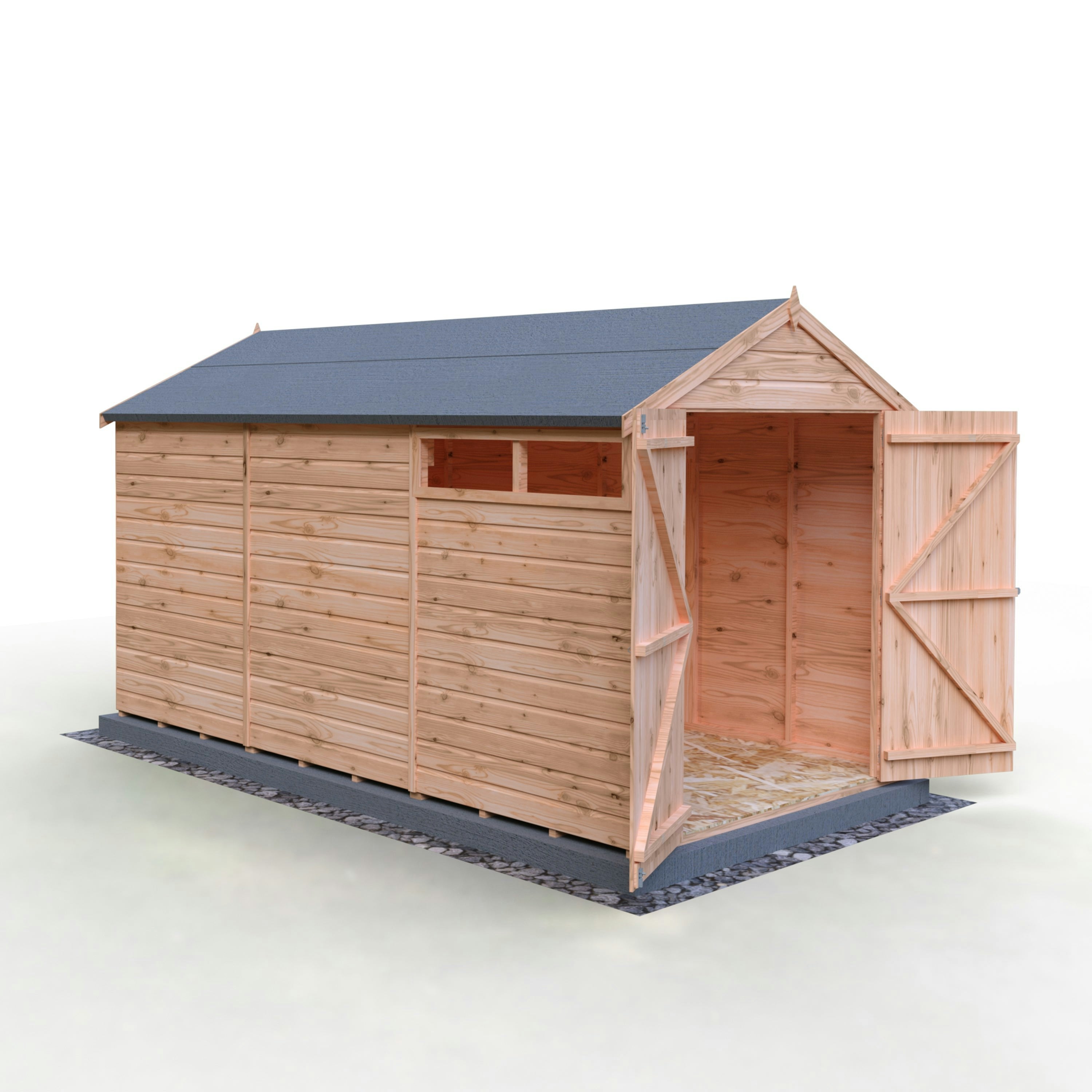 Rackhams Light 12X6 Langley Double Door Security Window Apex Shed 12Mm Shiplap Interlock Cladding