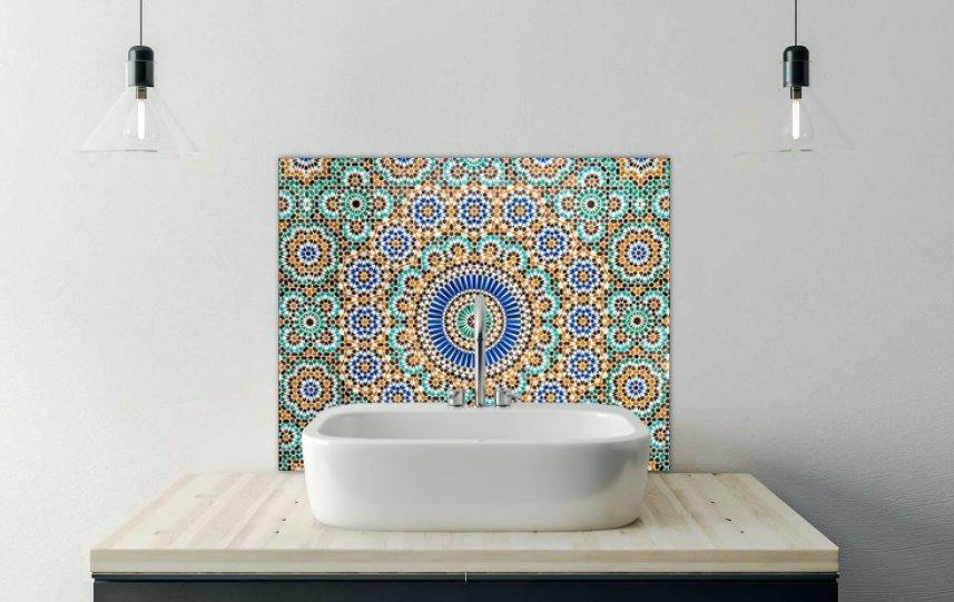 Printed Glass Bathroom Splashback - moroccan vintage tile background - 500x400mm