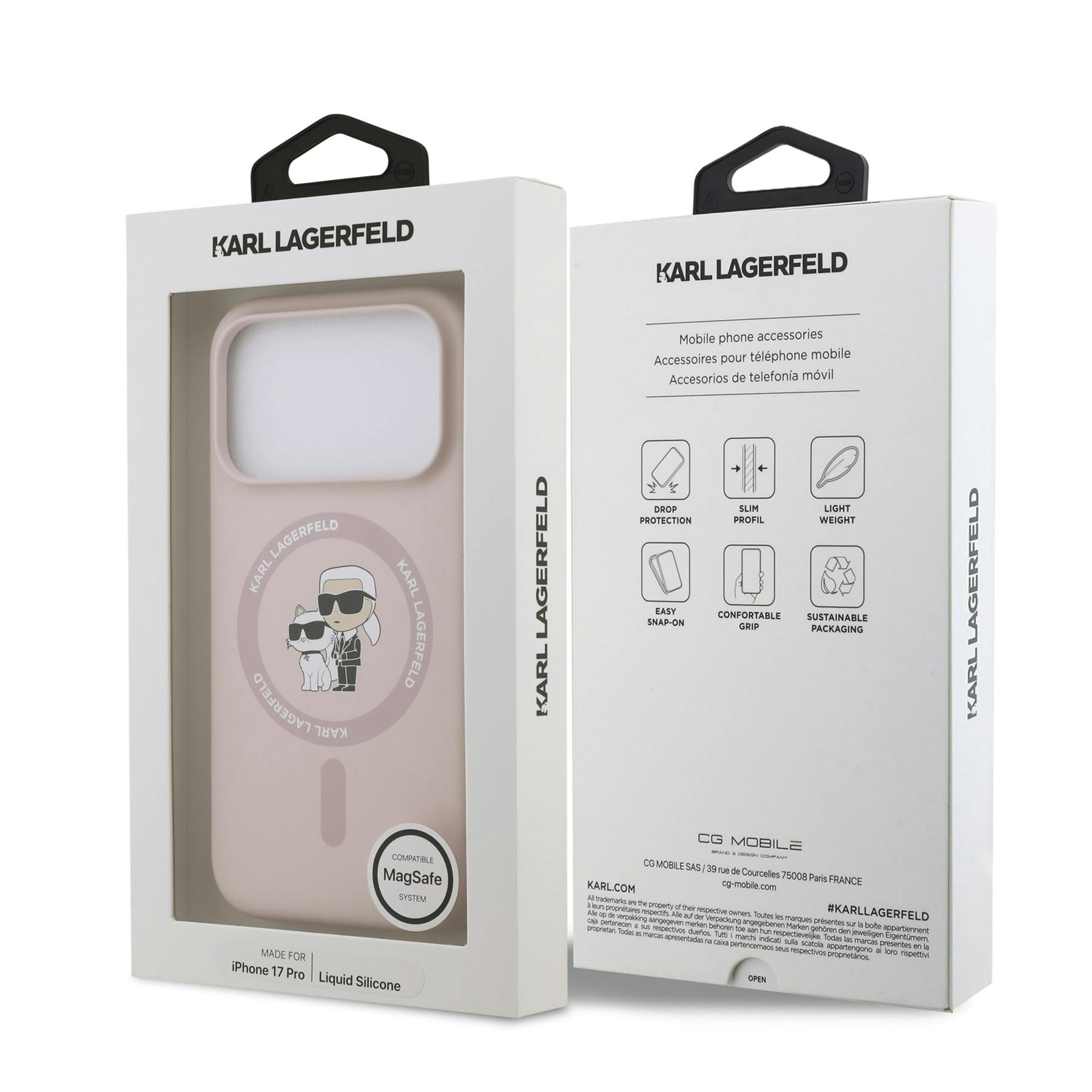 Karl Lagerfeld Pink Liquid Silicone Karl And Choupette With Magsafe Case For Iphone 17 Pro 6.3" - Klhmp17lscmkcrhp