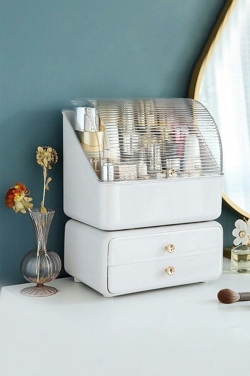 Living And Home White Cosmetic Organizer Storage Box Makeup Storage Dustproof & Waterproof For Home Dormitory