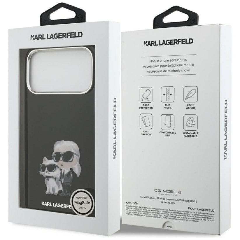 Karl Lagerfeld Black Iml Aquarelle Karl & Choupette Logo Case With Magsafe For Iphone 17 Pro Max 6.9" - Klhmp17xhmkcaqok