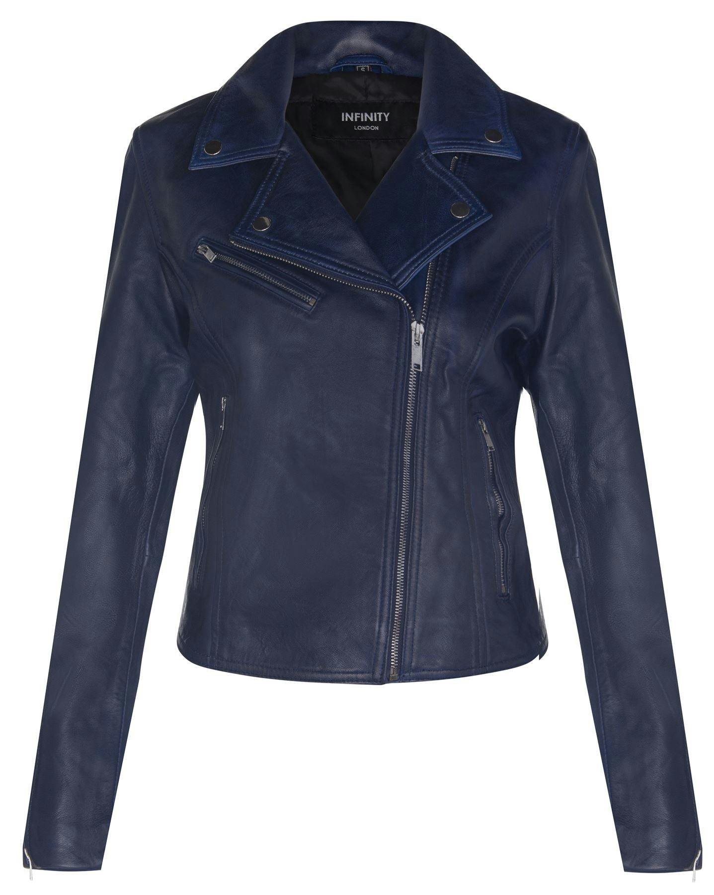 Infinity Leather Women's Blue Leather Classic Biker Brando Jacket-Baku - Uk 2XL/18 | Eu 44 | Us 14