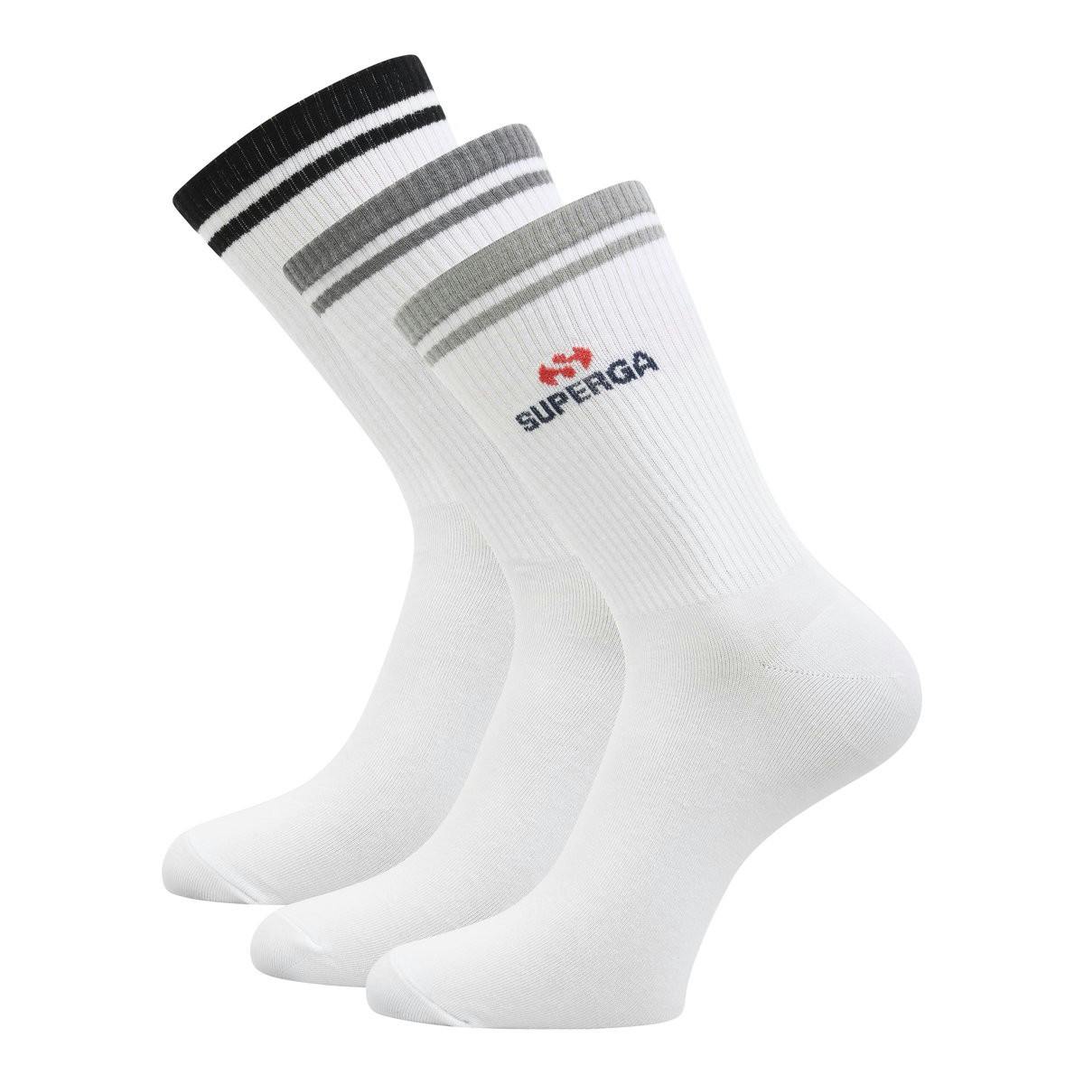 Superga Unisex White Adult Ribbed Knitted Socks (Pack Of 3) - L - 92% Cotton/8% Elastane