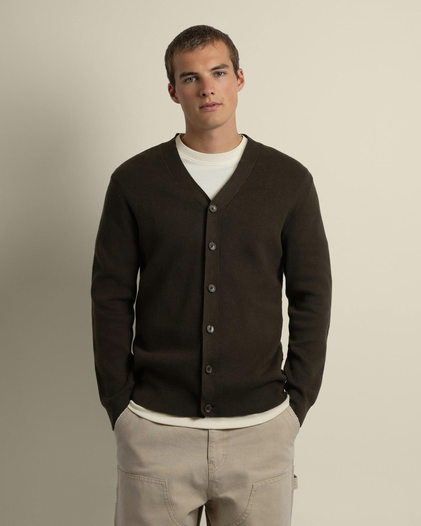 Larsson & Co Brown Milano Knit V-Neck Cardigan - Xl