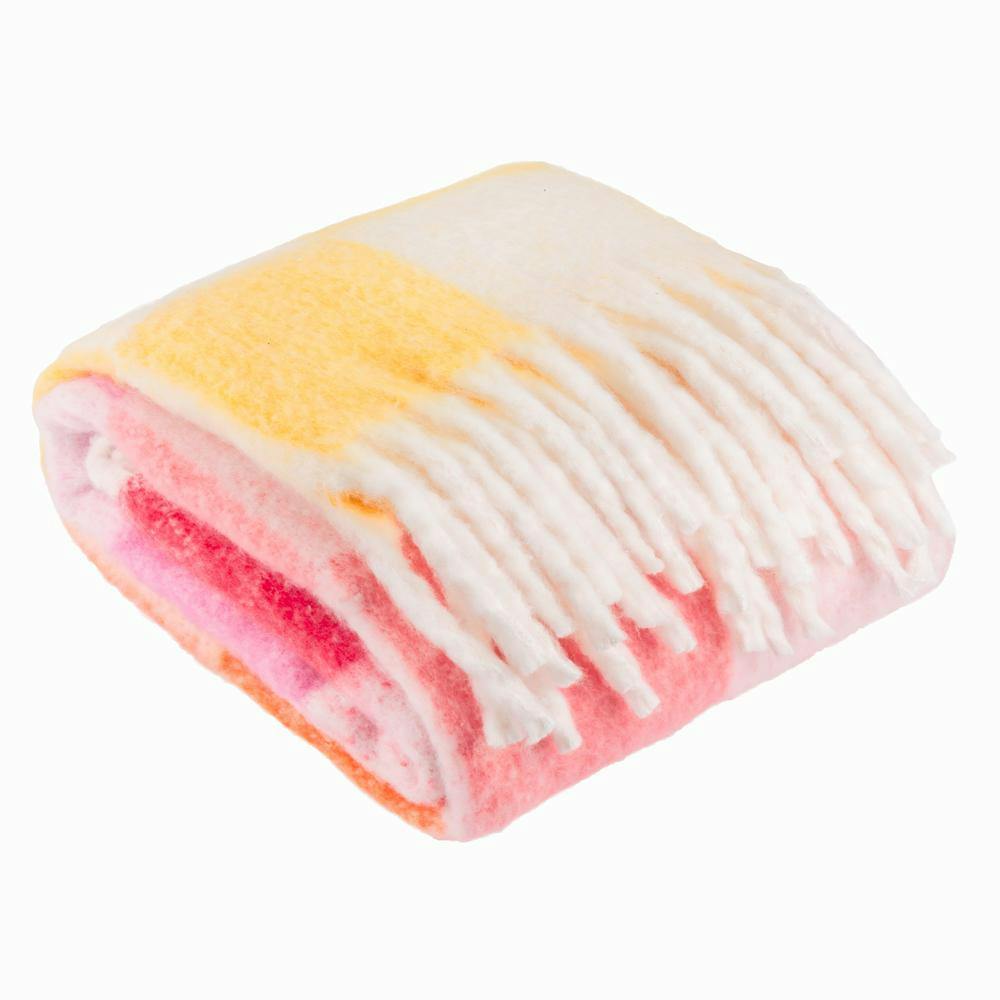 Furn Maisie Checked Tassel Throw - Citrus Blush - 130Cm X 180Cm - Citrus Blush - 100% Mixed