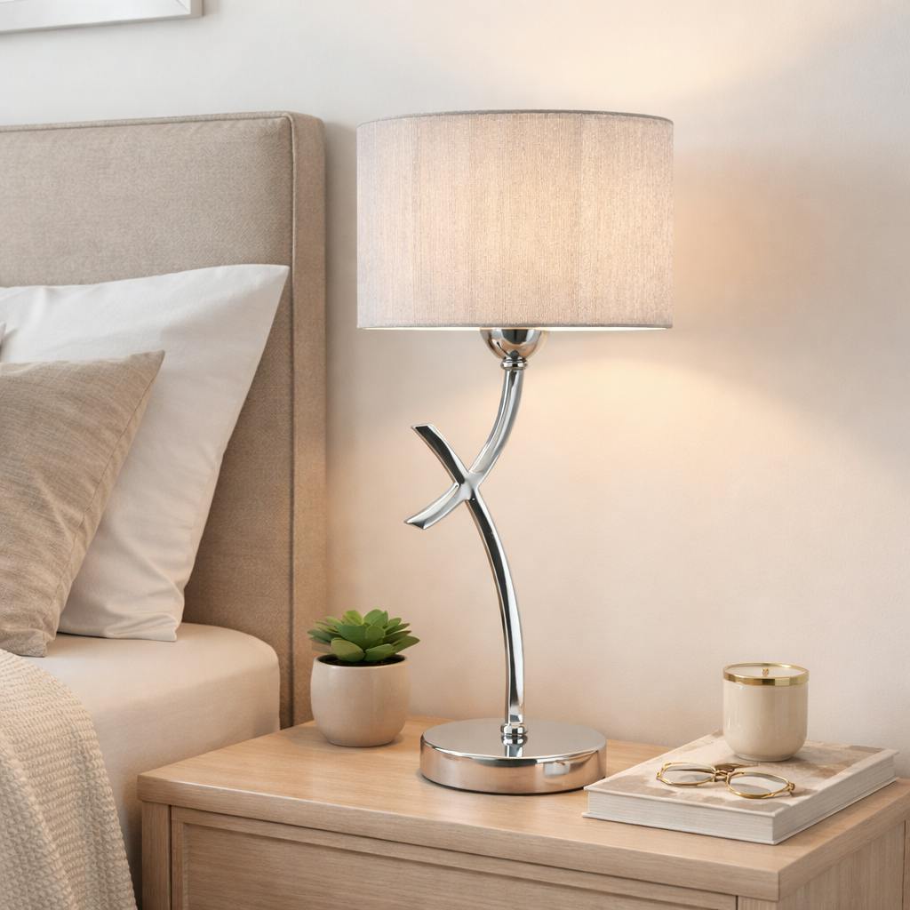 Pagazzi Lighting Silver Justina 43Cm Polished Chrome Table Lamp With String Shade