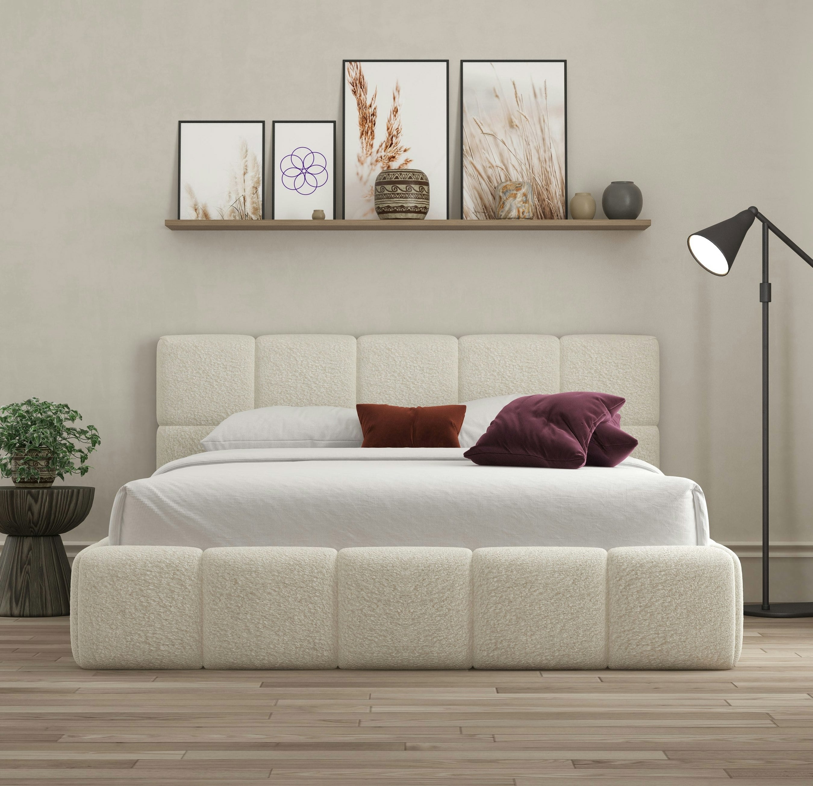 Ds Living Cream Ovella Cubed Ottoman Bed - King