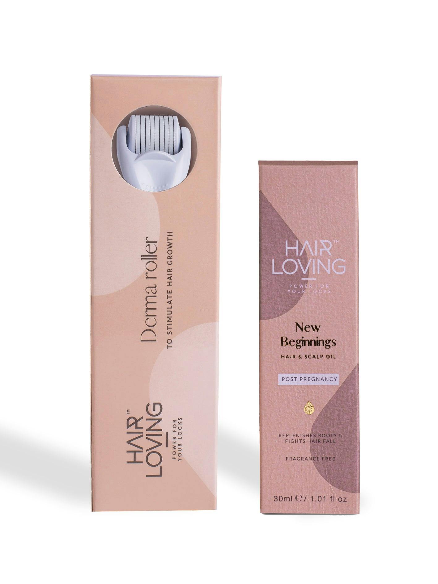 Hair Loving Women's Postpartum Hair Regrowth Bundle – Restore Hair After Pregnancy Naturally | New Beginning Hair Oil & Derma Roller Combo
