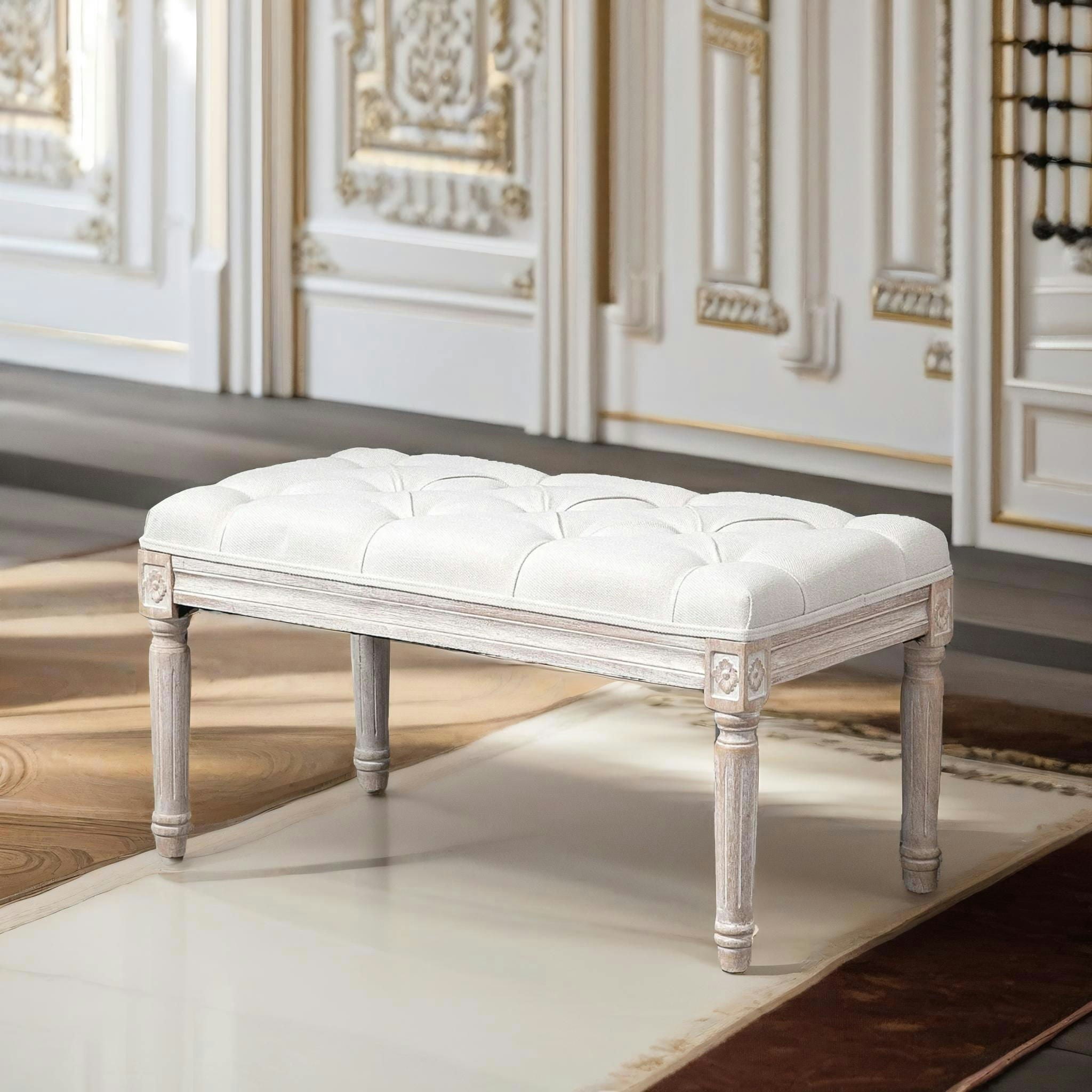 Rafaelo Mobilia Beige Upholstered 80Cm Wooden Bench Seat