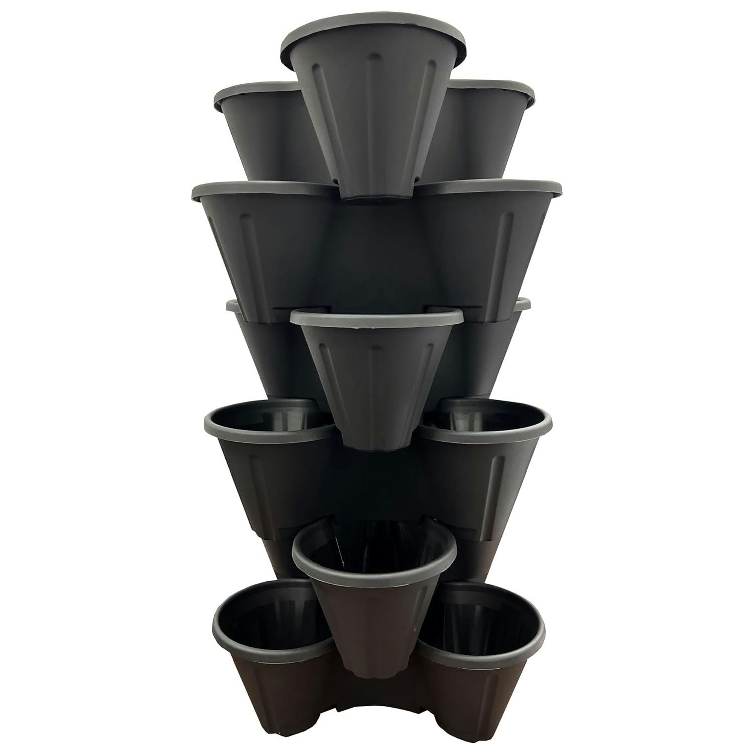 Storm Trading Group Black Trio 3 Pot Strawberry Stacking Planters For Planting, Gardening, Herbs & Flowers - 3 X