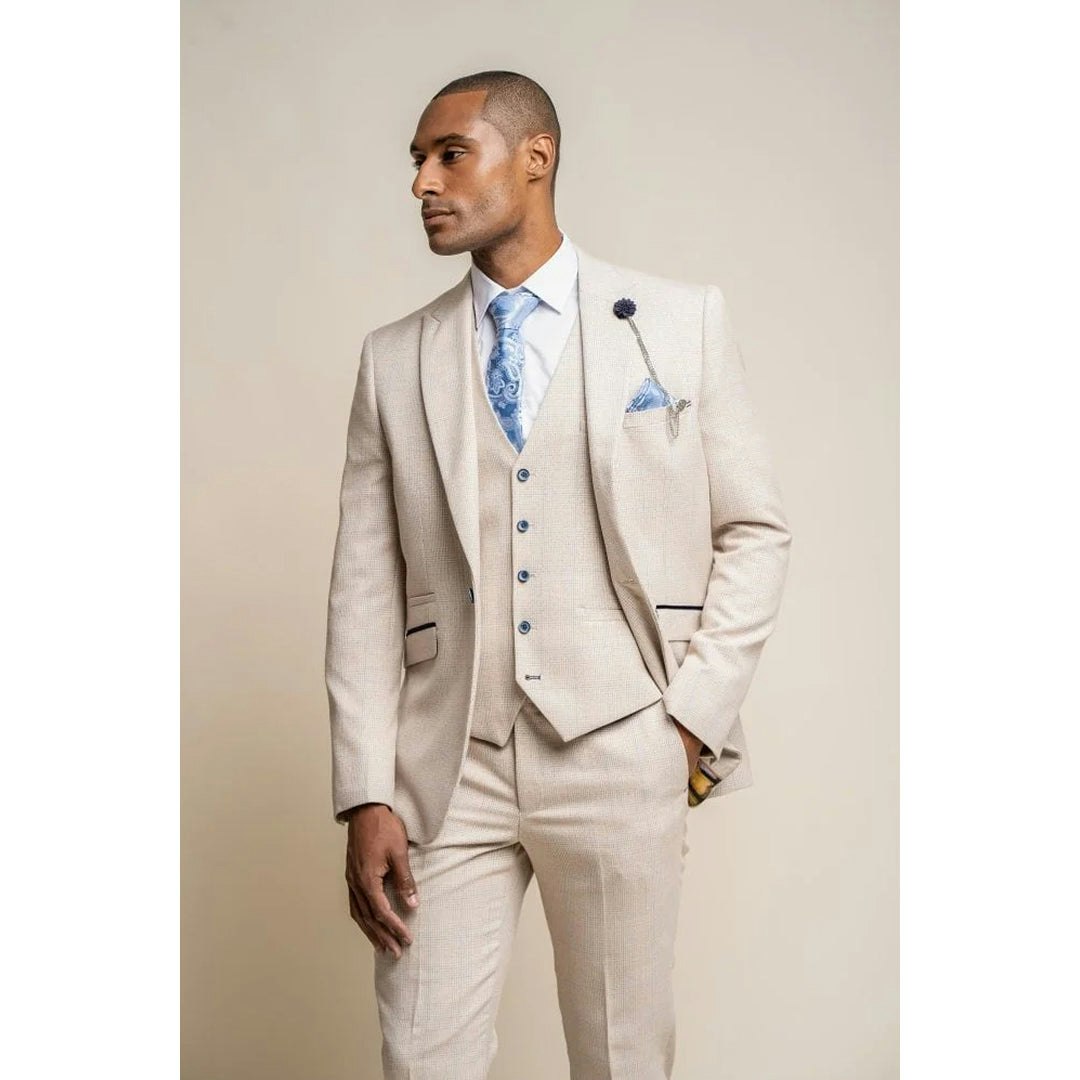 House Of Cavani Men's Beige Caridi - Tweed Wedding Blazer - 44