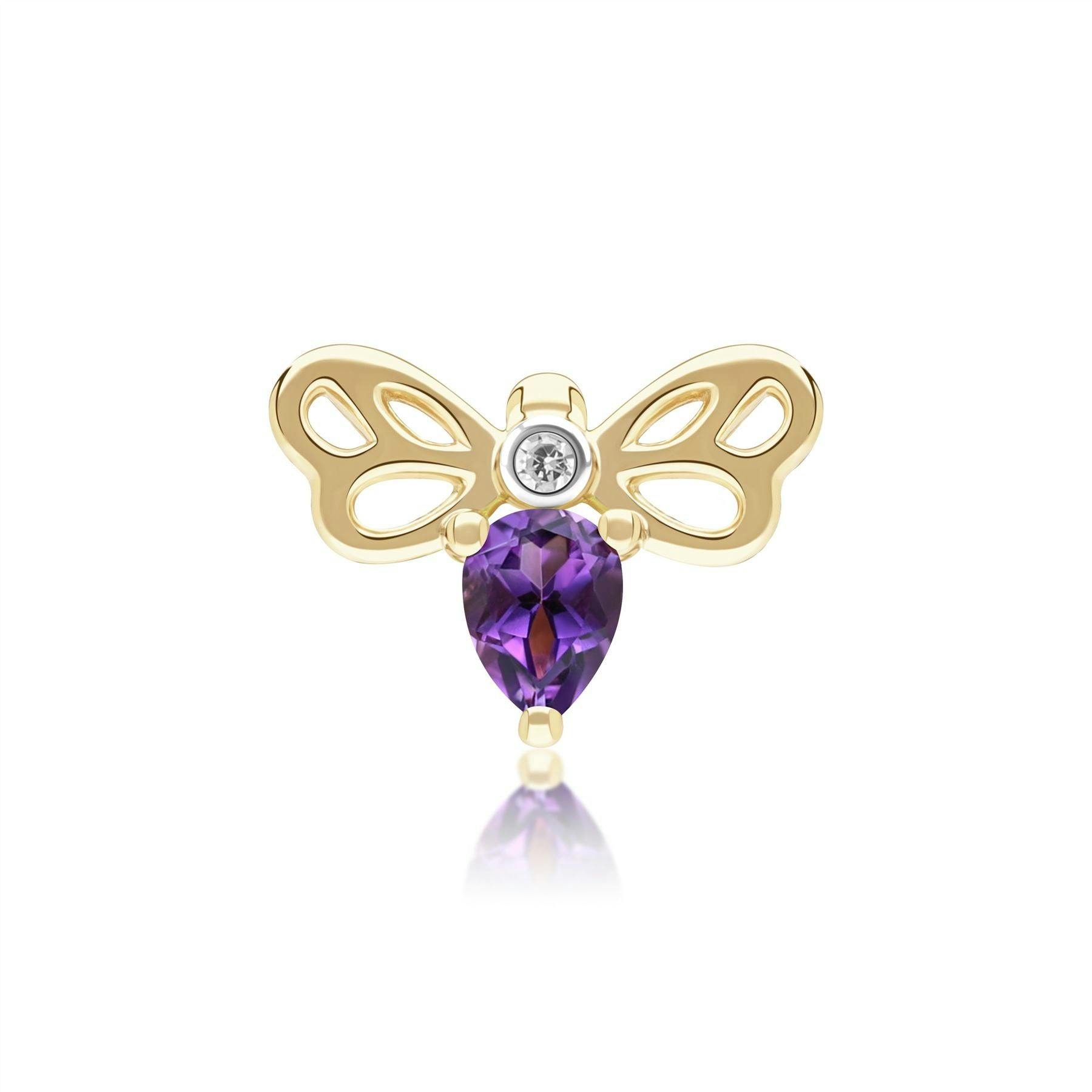 Gemondo Yellow/Gold Honeycomb Art Nouveau Pear Shape Amethyst And Diamond Bee Pin In 9Ct