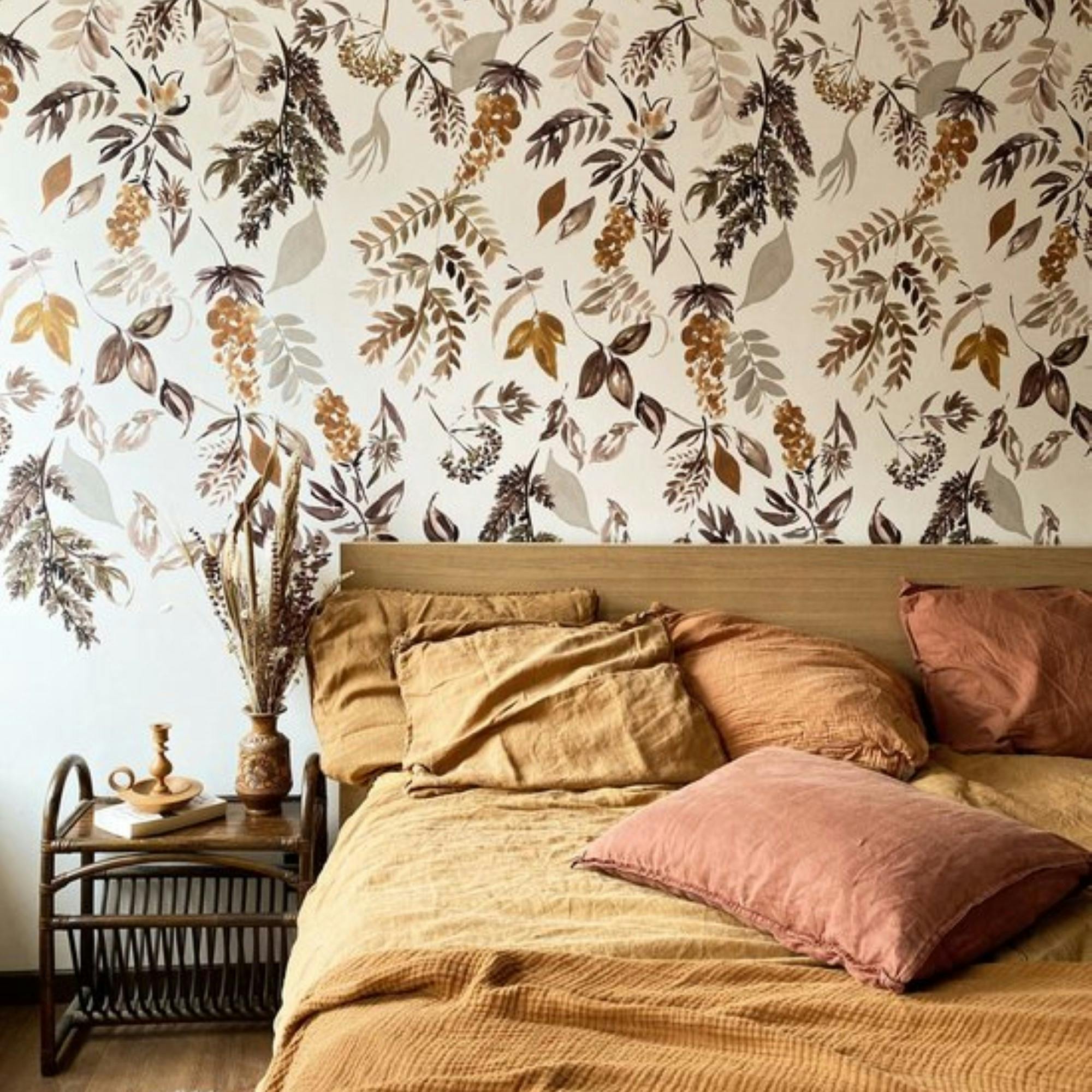 Roomblush Foliage Garland Eco 4 Lane Repeatable Wallpaper Mural 200 X 285Cm, Ochre