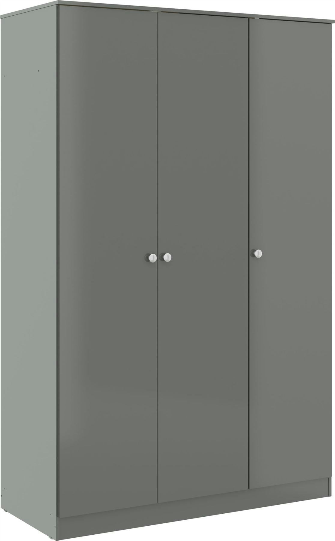 Seconique Grey Denver 3 Door Triple Wardrobe - Gloss