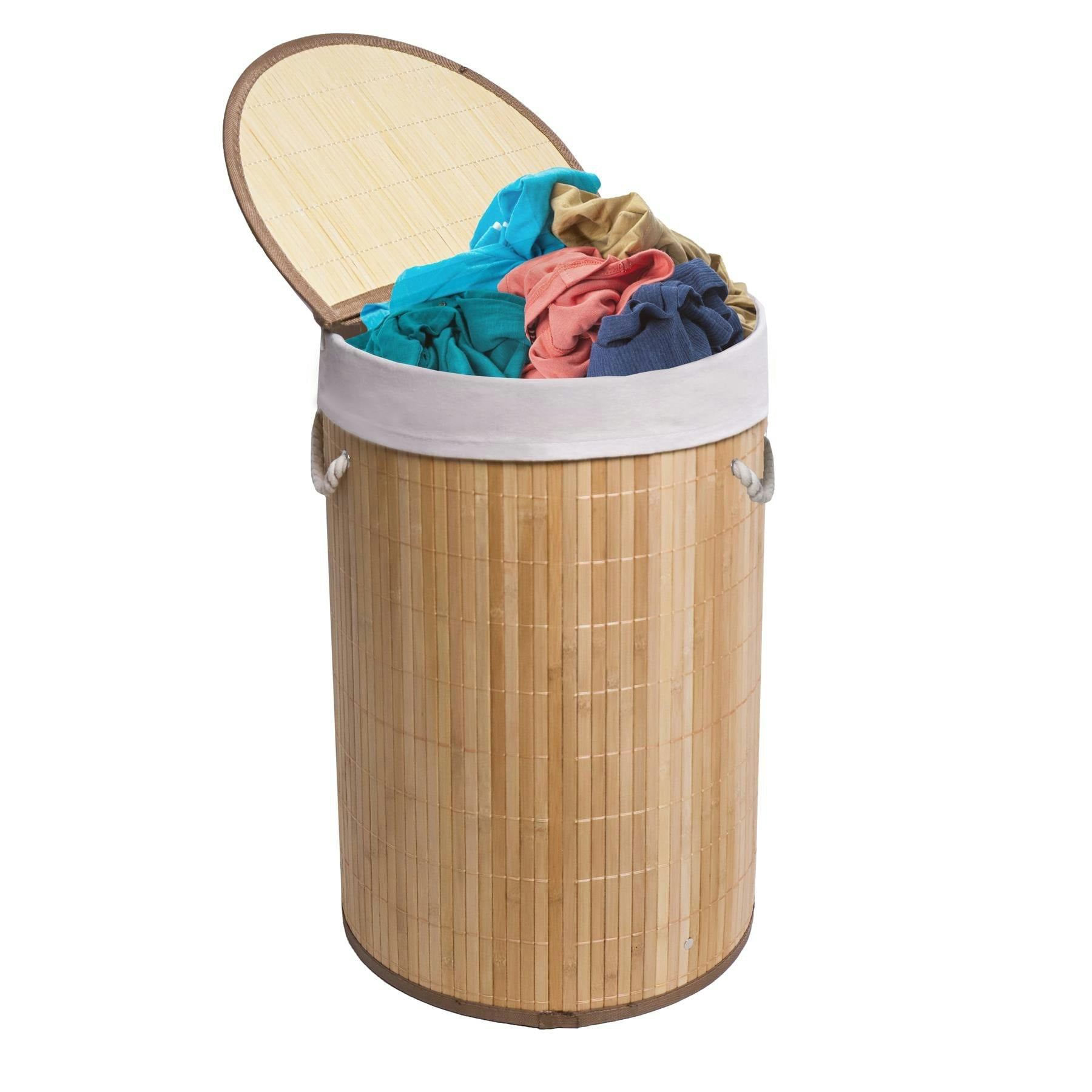 Mantraraj Brown 50L Folding Bamboo Laundry Basket Bin Hamper Basket Storage Organizer With Lid And Removable Bag (Natural ) - Natural - 1