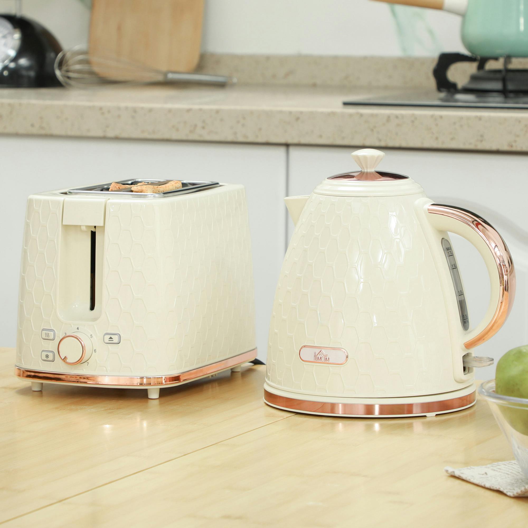 Homcom Beige Kettle And Toaster Set 1.7L Fast Boil Kettle & 2 Slice Toaster