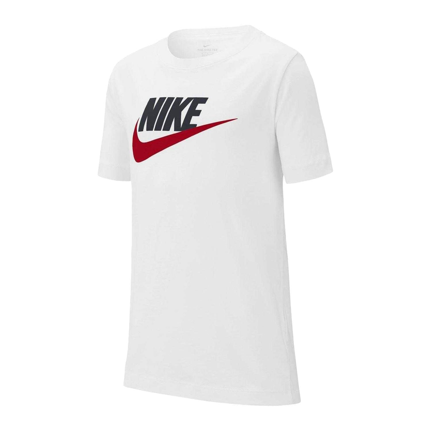 Nike White/Black/Red Kids Sportswear Logo Cotton T-Shirt - 7-8 Years - 100% Cotton