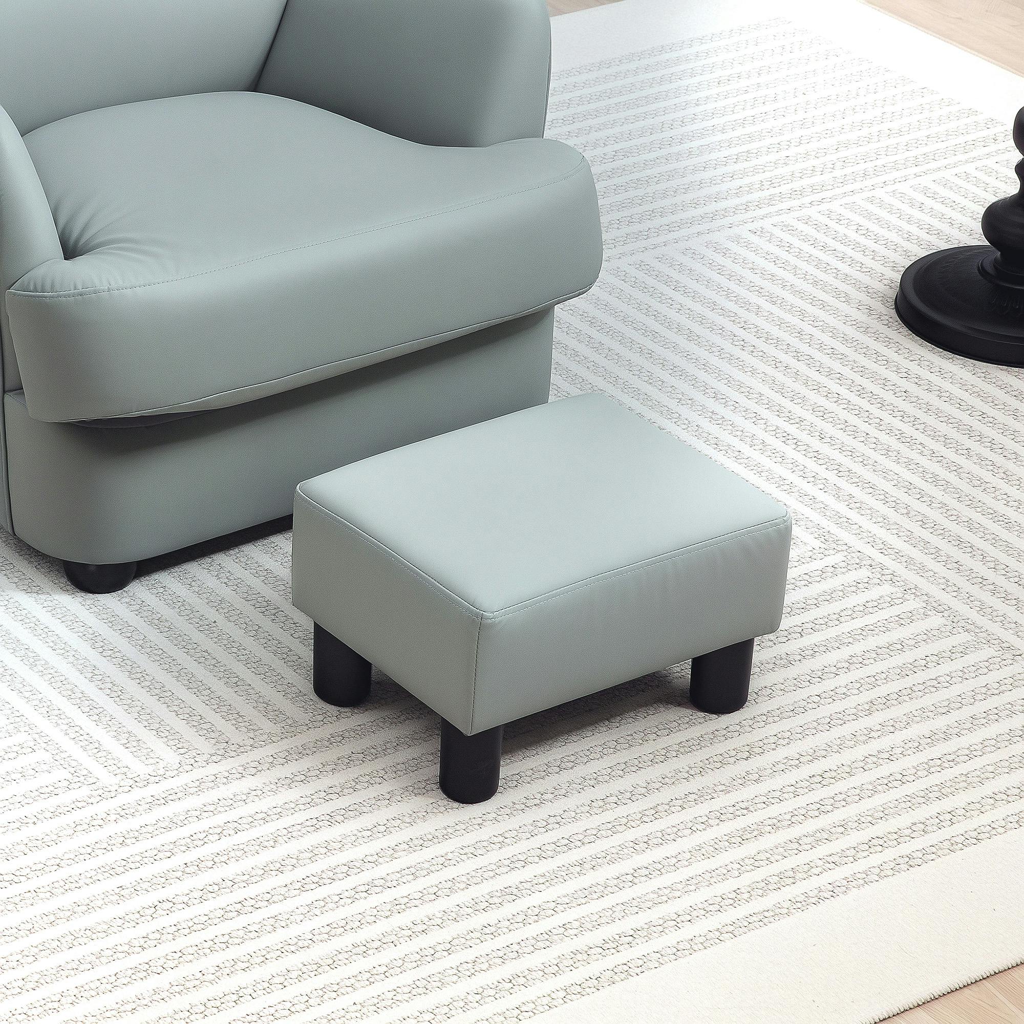 Homcom Grey Chic Linen/Pu Footstool Ottoman Cube With 4 Plastic Legs - Pu Leather