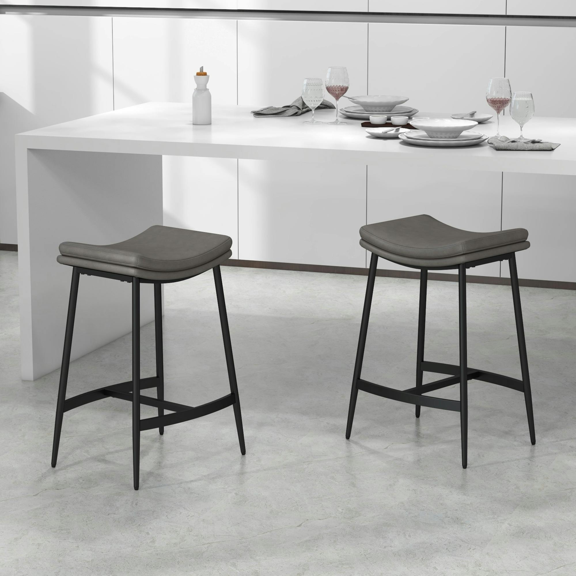 Homcom Brown/Grey Breakfast Bar Stools Set Of 2 Upholstered Barstools W/ Curved Seat