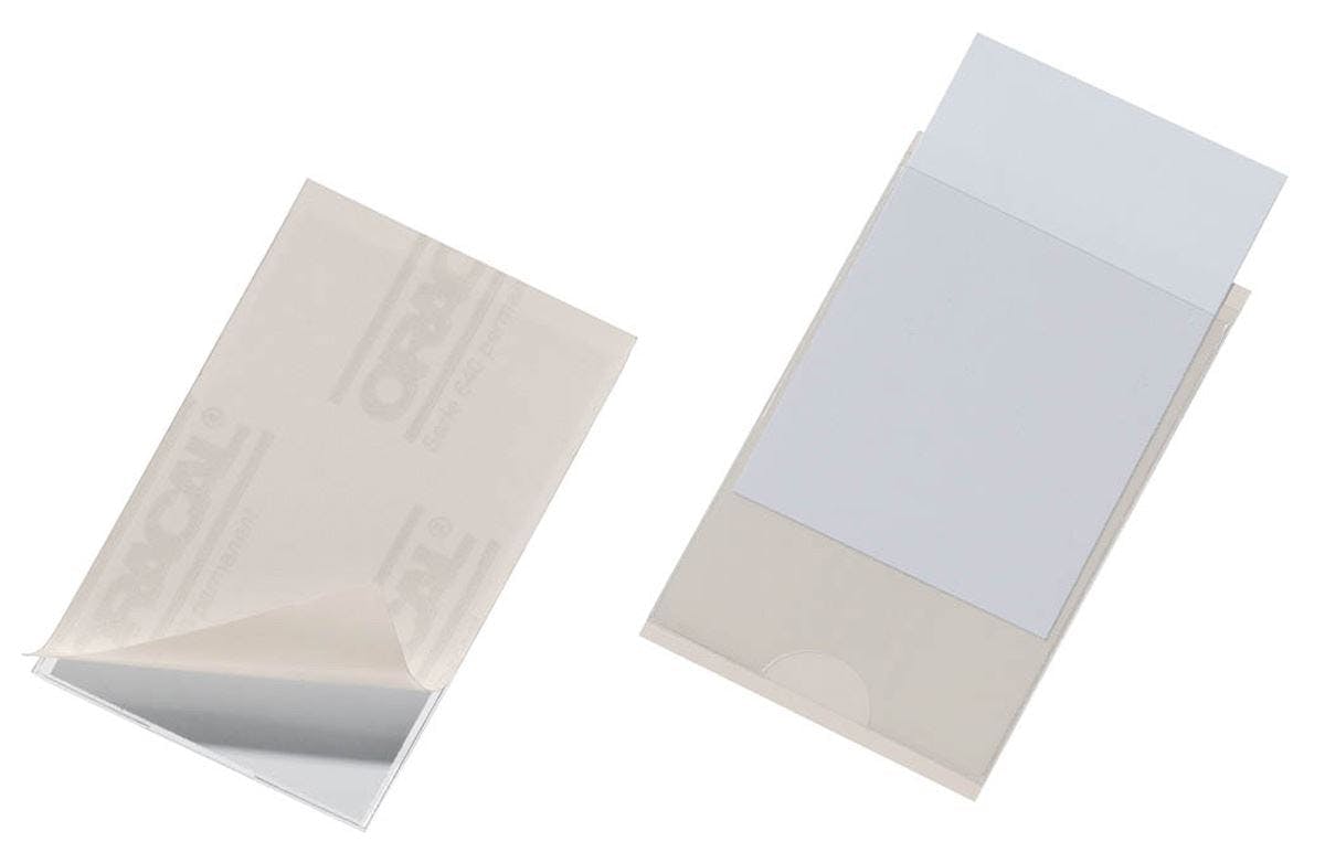 Durable Pocketfix Self-Adhesive Clear Label Pockets | 100 Pack | 90 X 57Mm