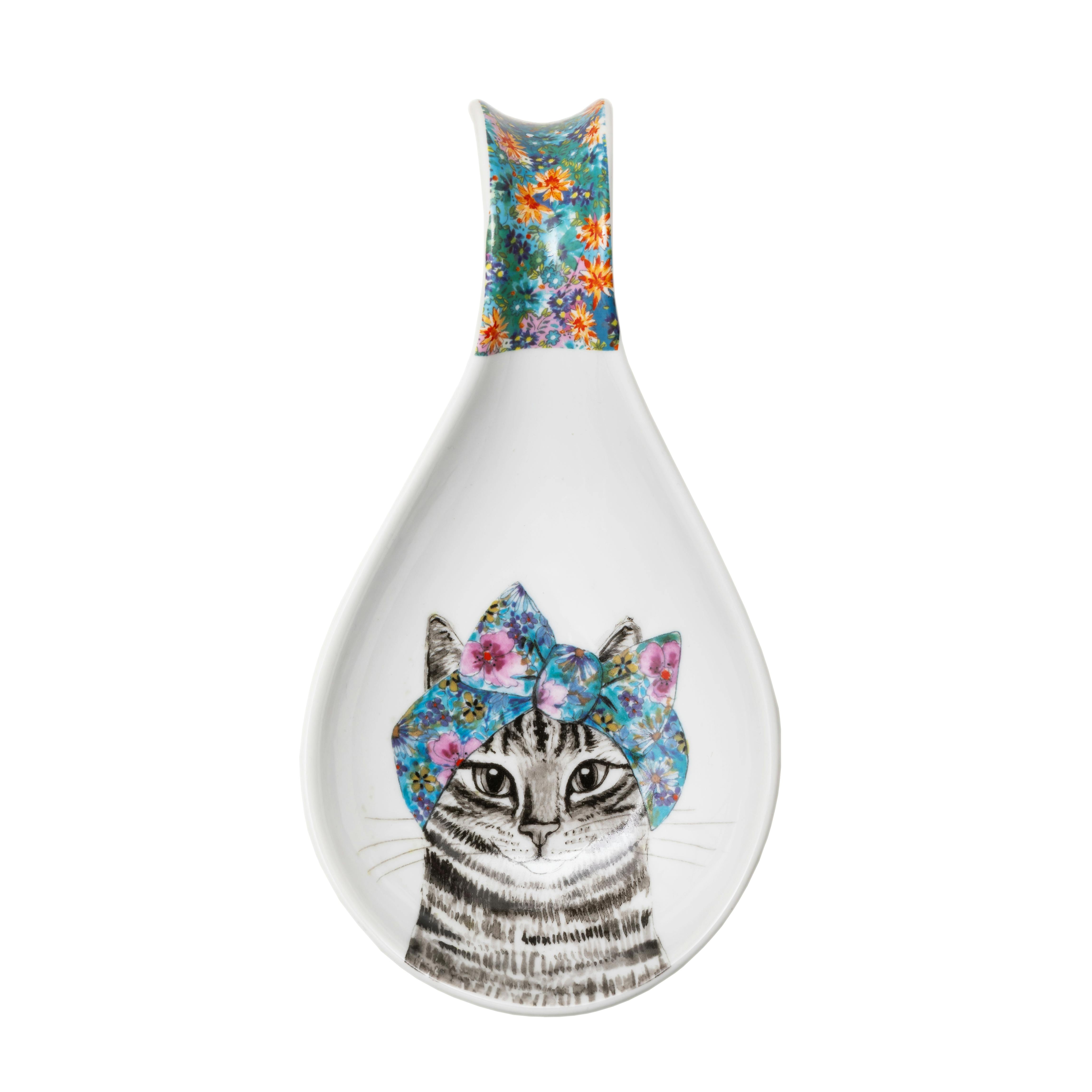 Mikasa White Tipperleyhill Porcelain Spoon Rest, Decorative Cat Print, 21 X 11Cm - Porcelain - Spoon Rest - Image 2