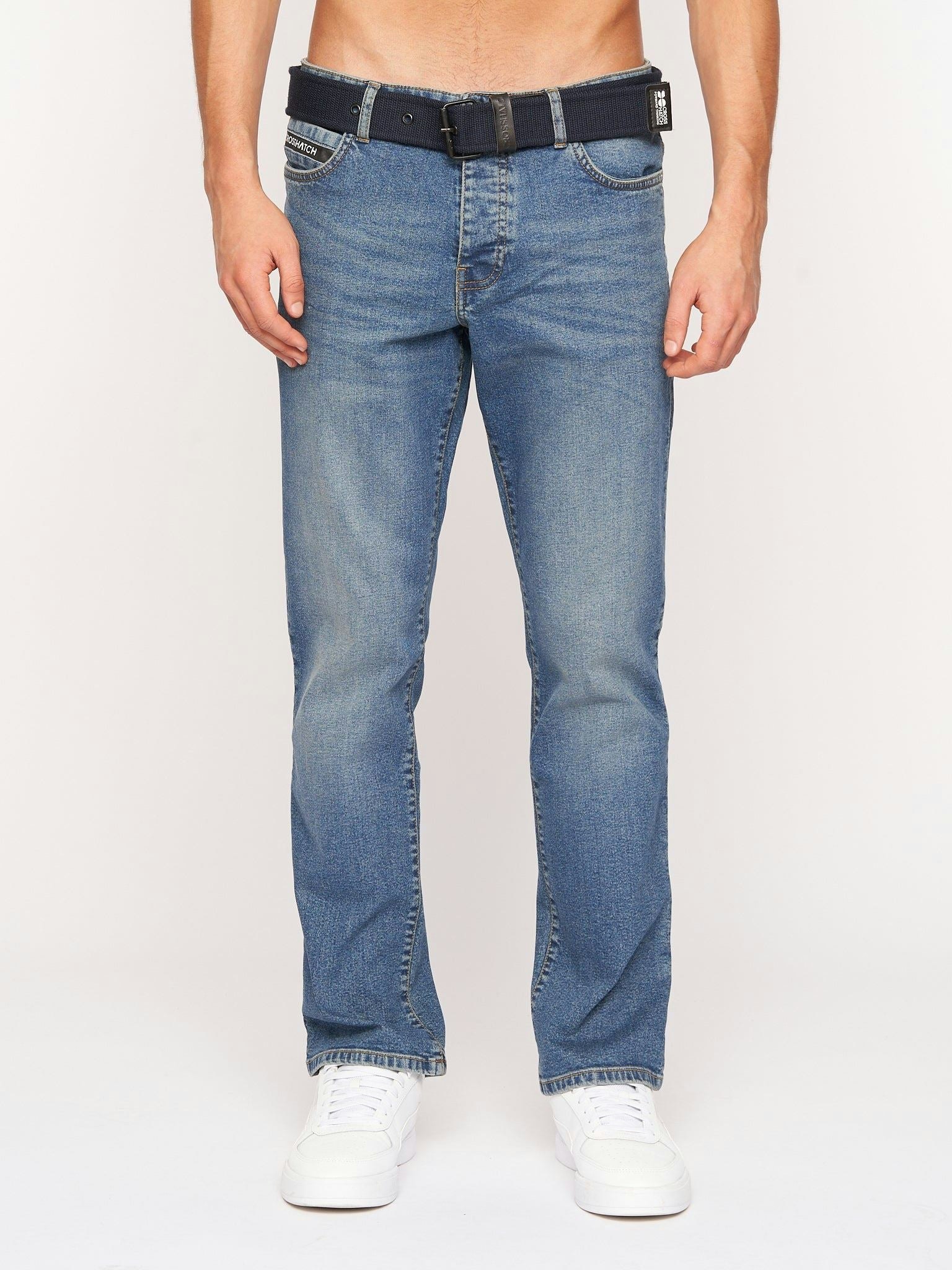 Crosshatch Men's Black Princed Denim Jeans Stone Wash - W36 L32