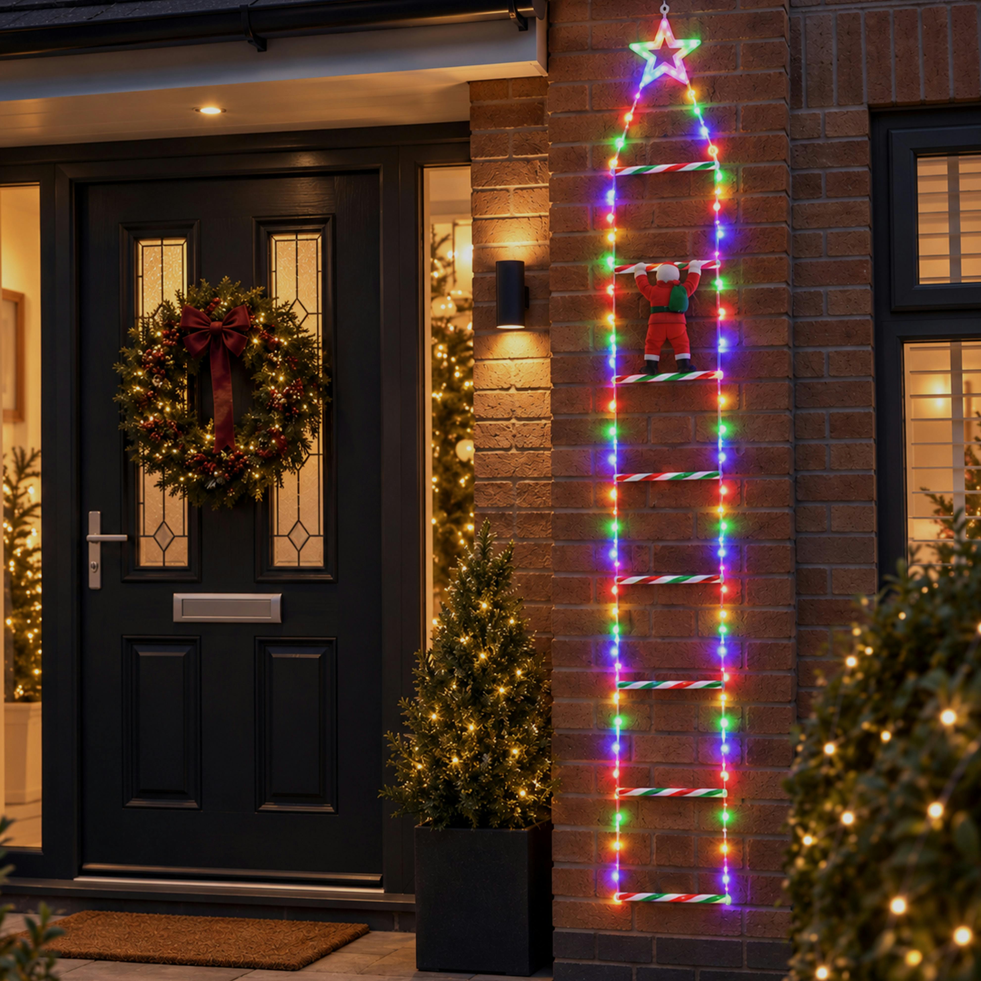 Rackhams Light 1.92M Up Santa Climbing Ladder Christmas Decoration With Multi-Coloured Leds