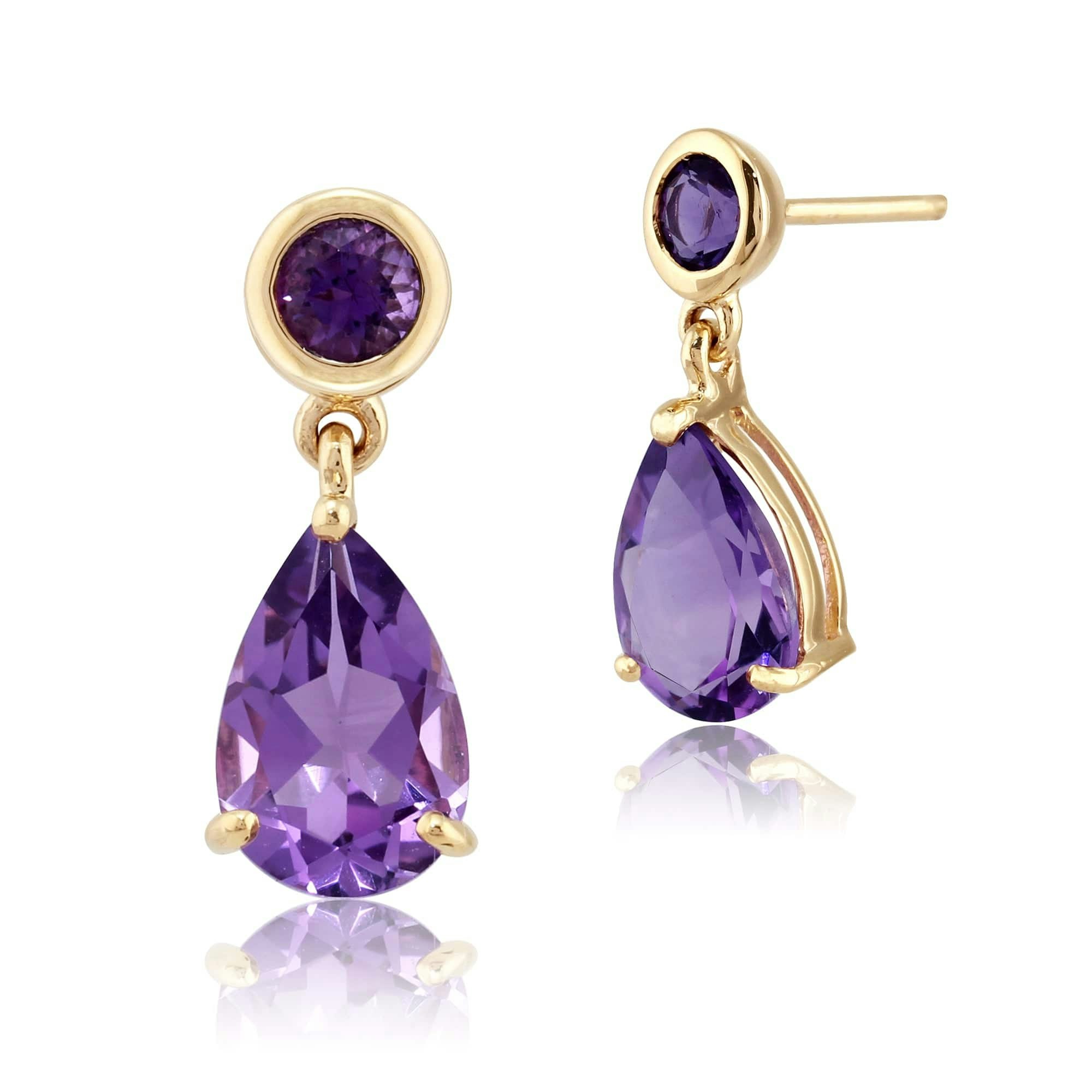 Gemondo Yellow/Gold Classic Pear Amethyst Drop Earrings In 9Ct