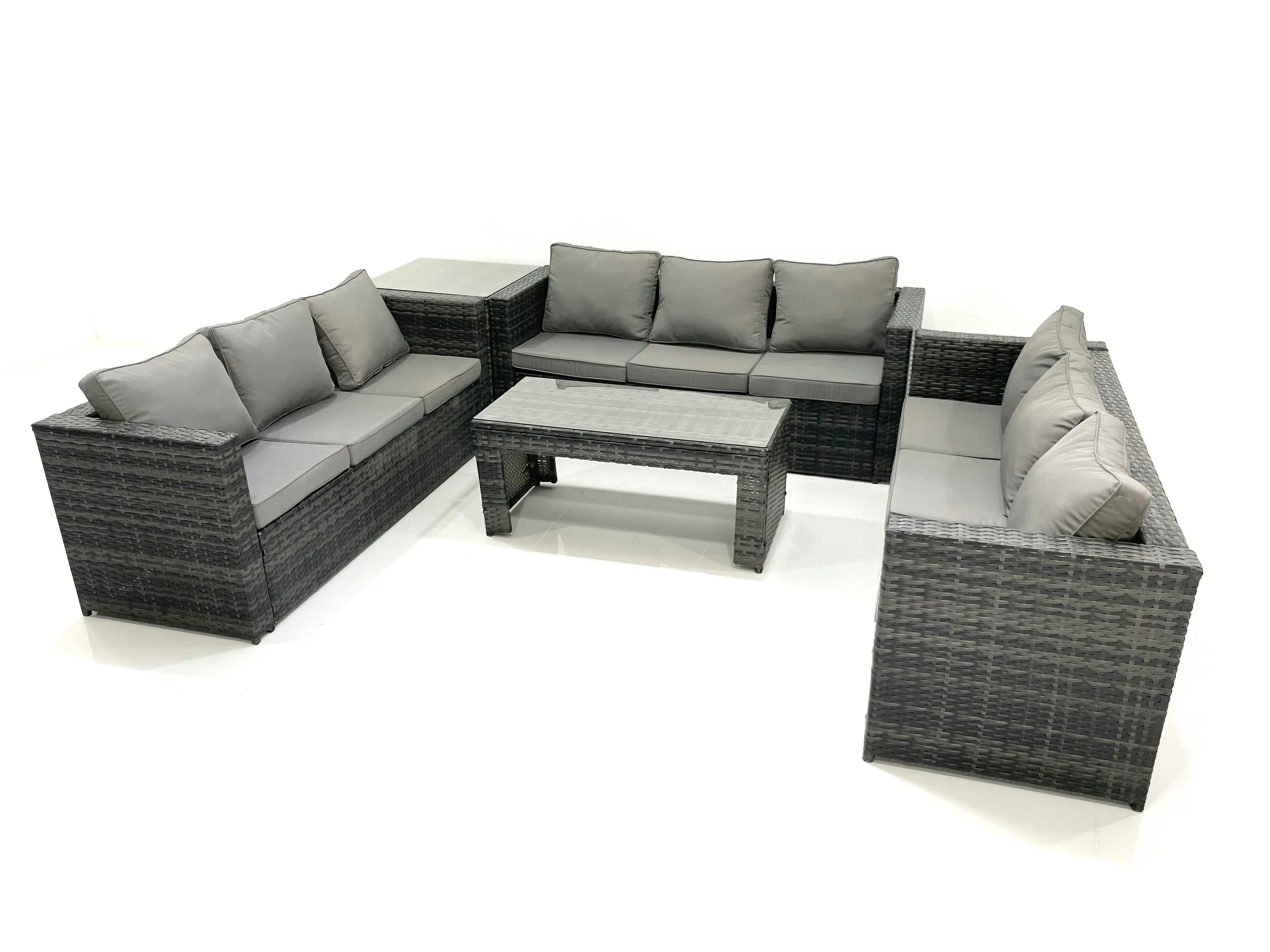Fimous Dark/Grey Outdoor Garden Furniture Set 9 Seater Rattan Sofa Set With Coffee Table Side Table Mixed