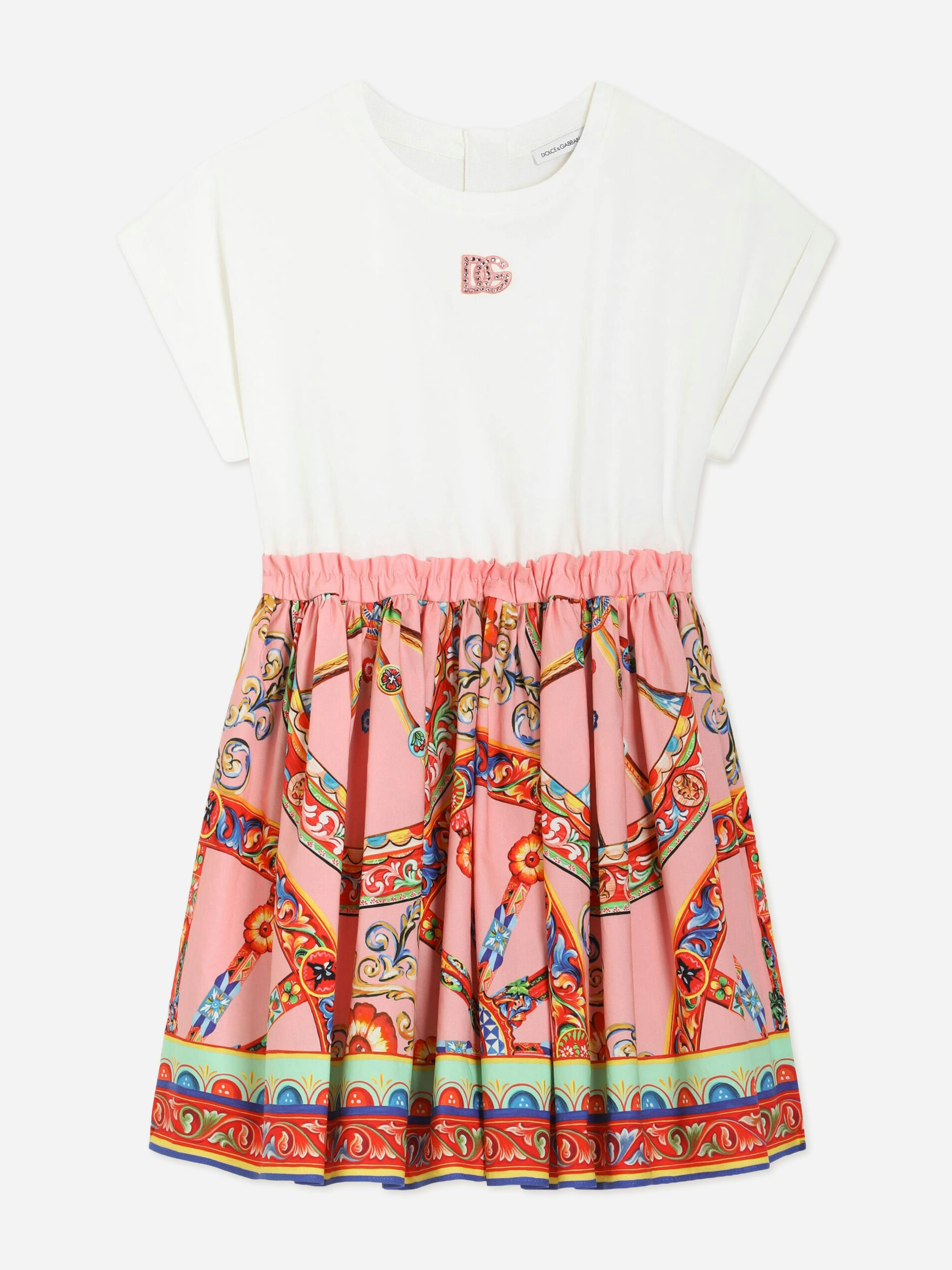 Dolce & Gabbana Kids Girls Pink Dolce & Gabbana Carretto Print Logo Dress In - 6 Yrs