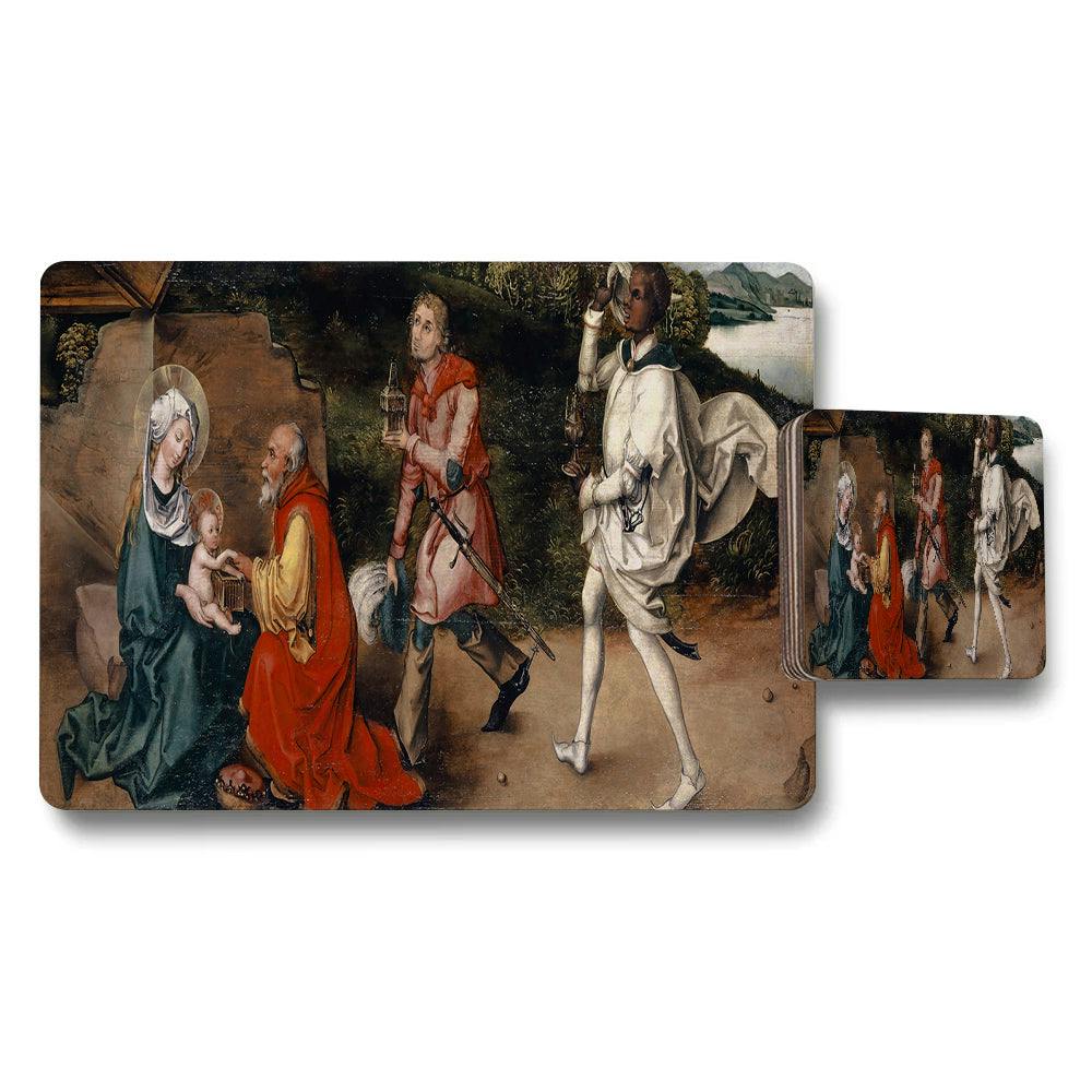 Rackhams Nativity Scene Placemat And Coaster Set With Renaissance Artwork