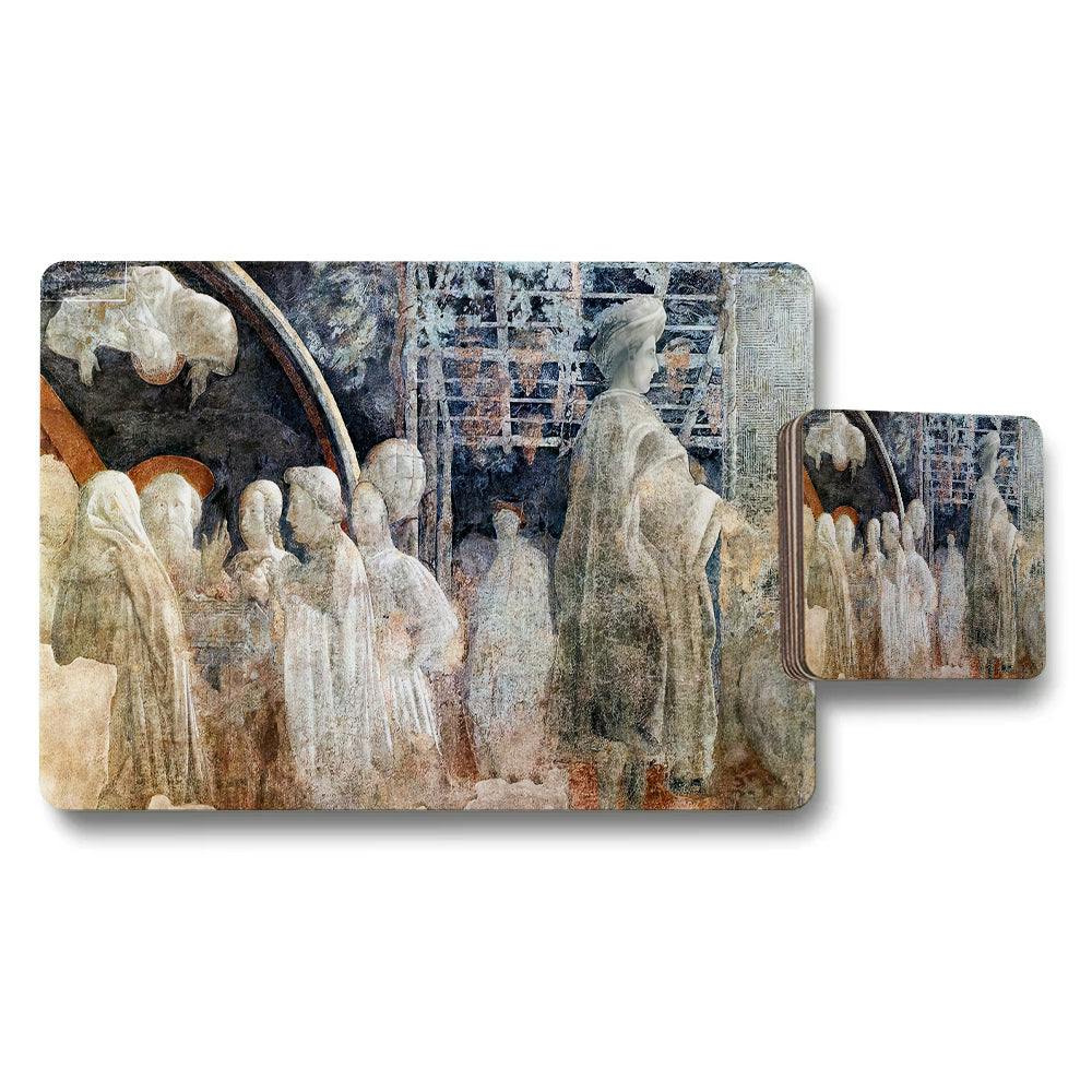Rackhams Artistic Placemats And Coaster Set With Vintage Statue Artwork