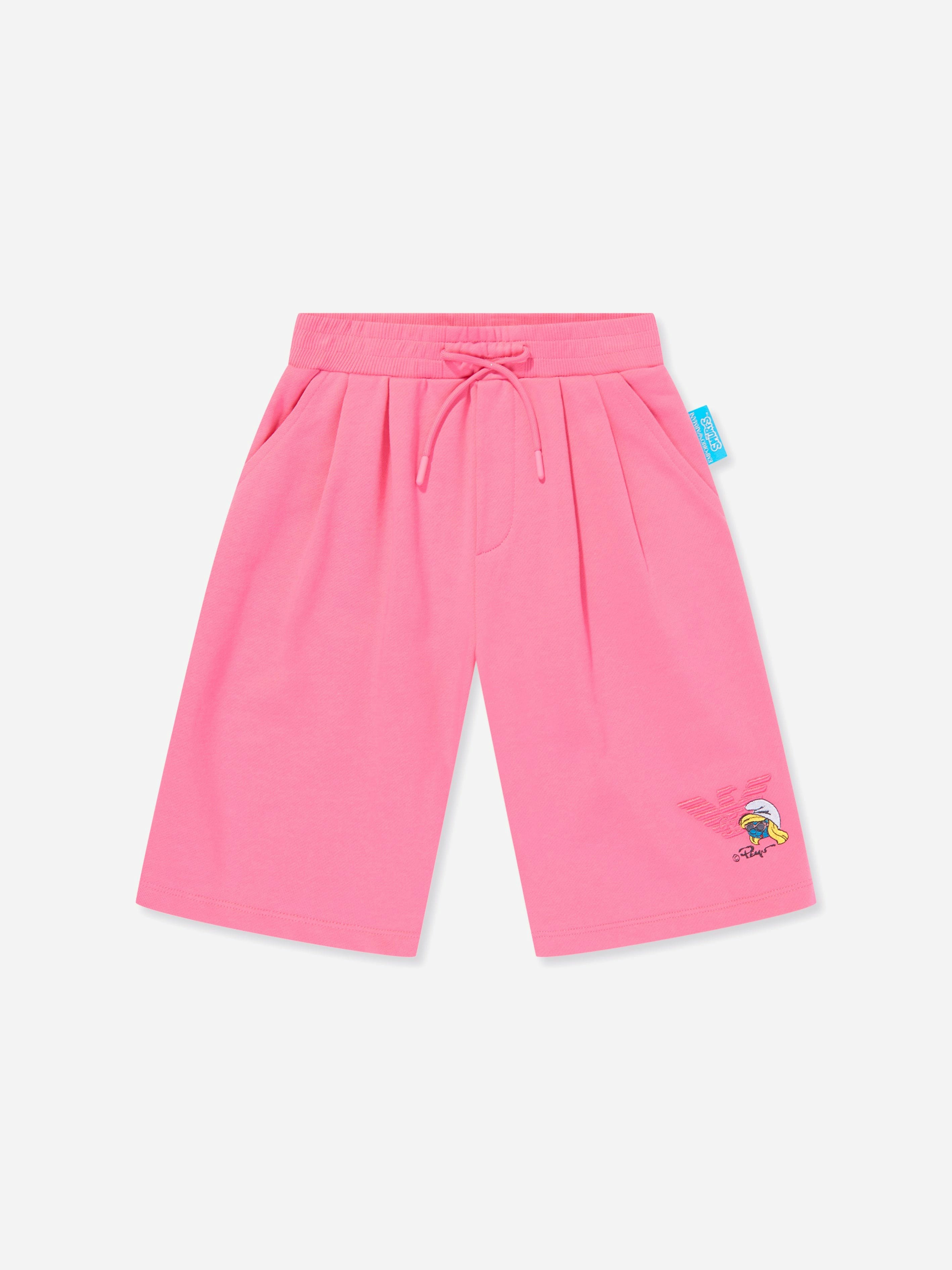 Emporio Armani Girls Pink Smurfette Logo Shorts In - 4 Yrs