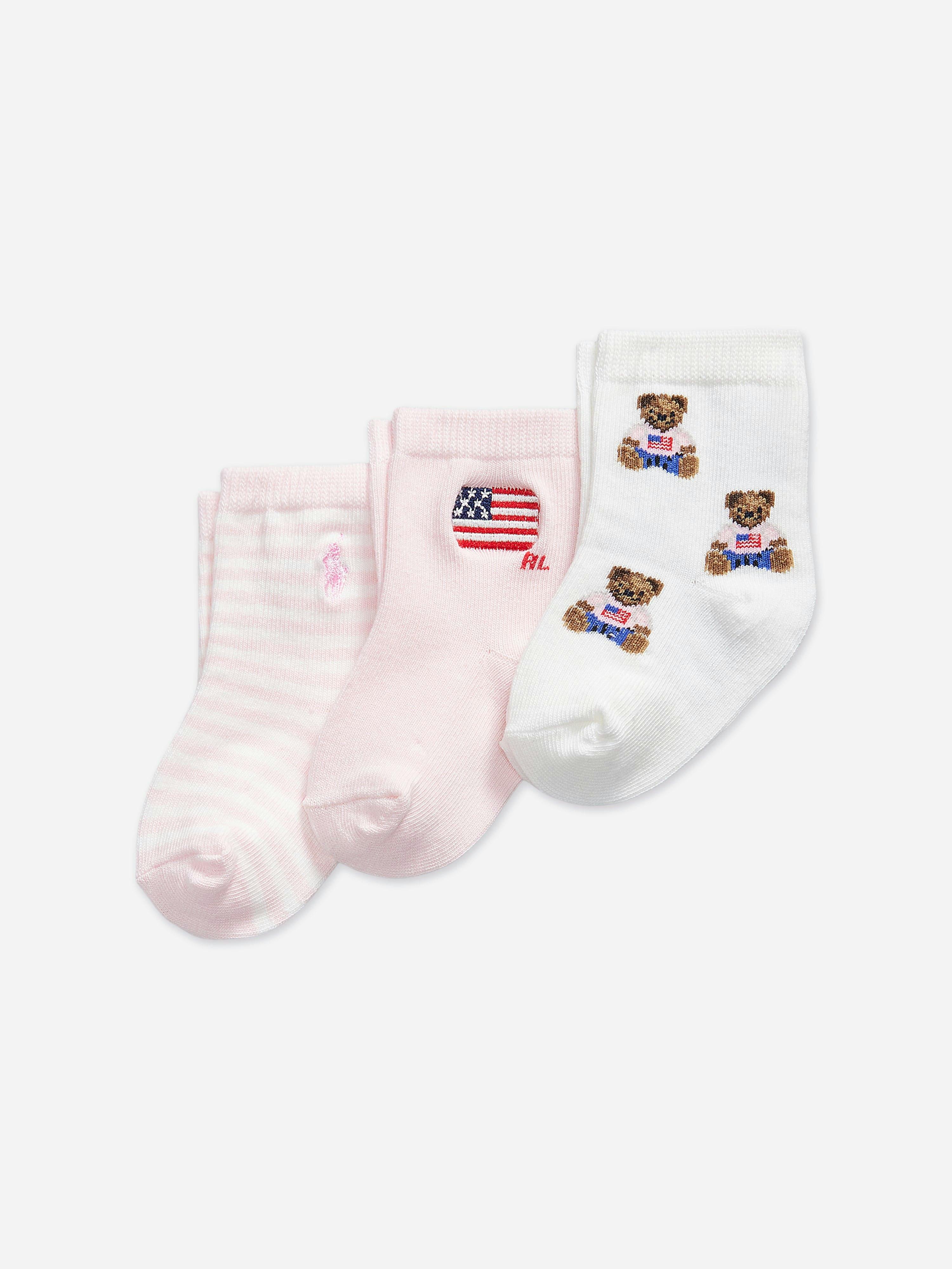 Ralph Lauren Kids Girls Pink Ralph Lauren Baby 3 Pack American Bear Socks Set In - 18 - 24 Mths