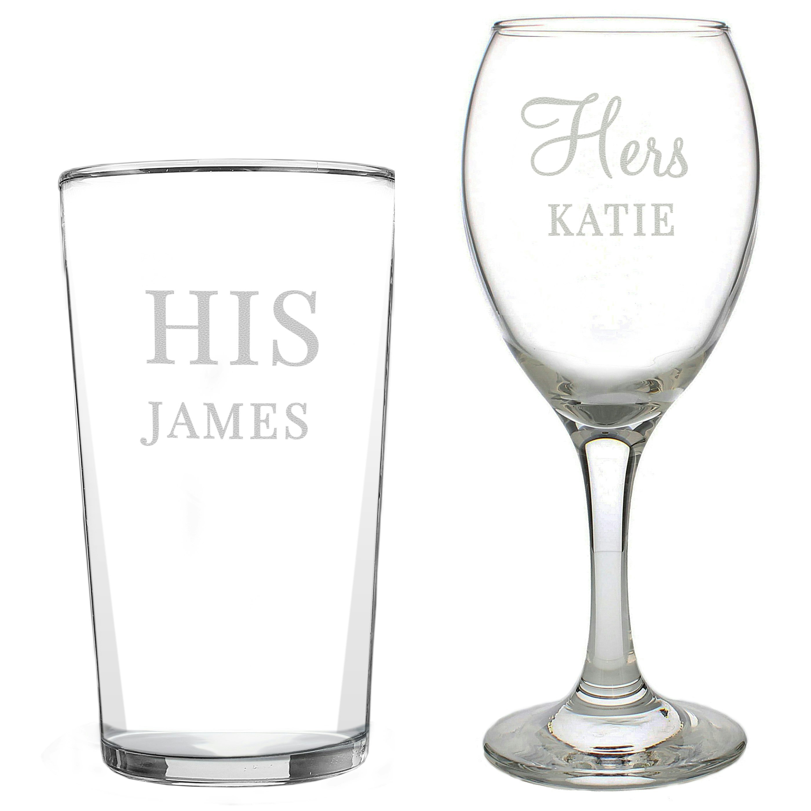 Rackhams Personalised His & Her Pint And Wine Glass Set