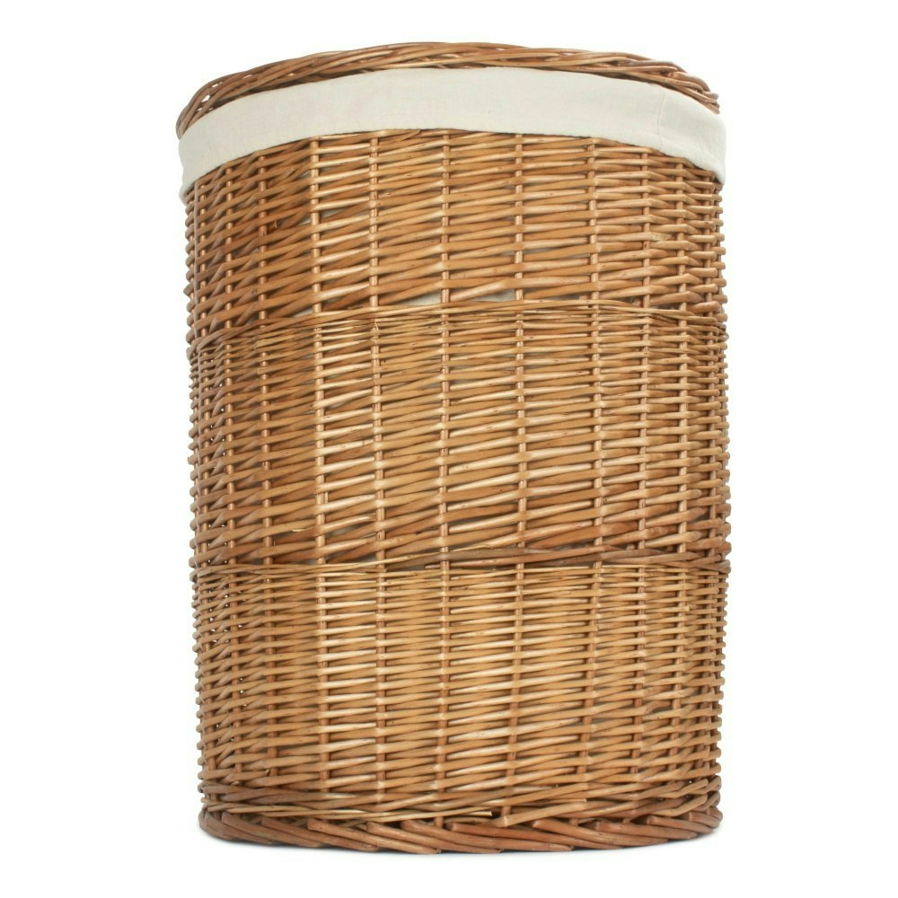 Rackhams Light/White Small Steamed Wicker Round Laundry Baskets With Lining