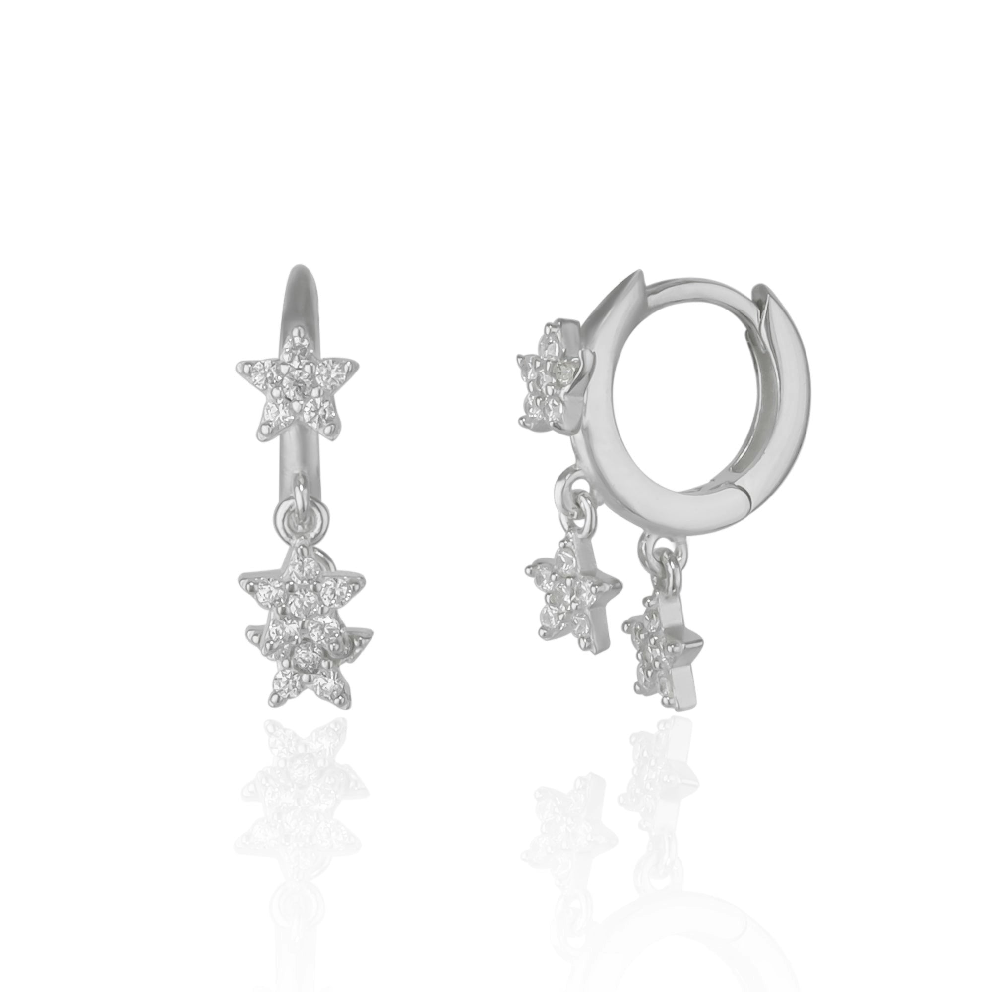 Spero London Silver Star Sterling Eardrop Hoop Earrings