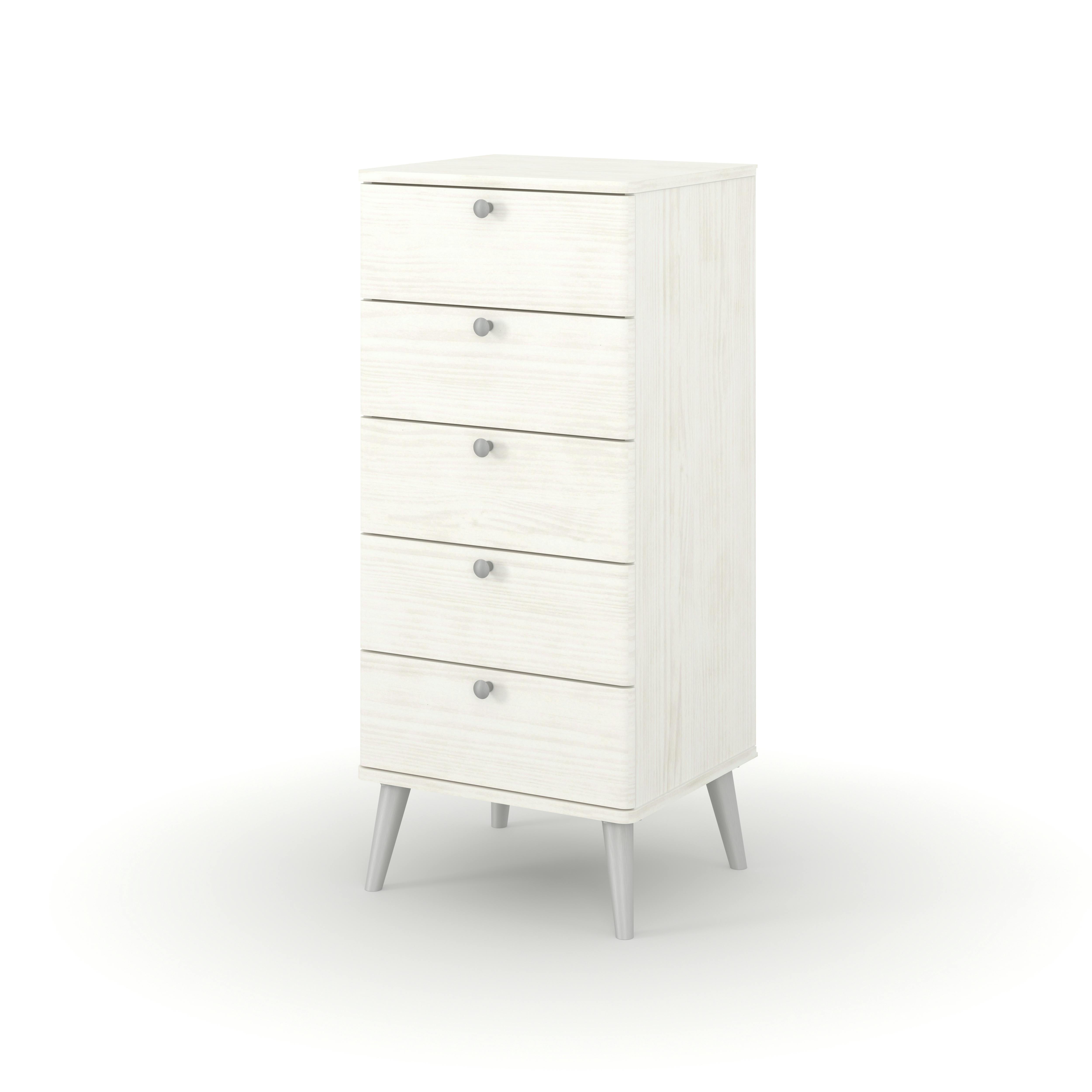 Core Products White Augusta Curve 5-Drawer Narrow Chest Of Drawers