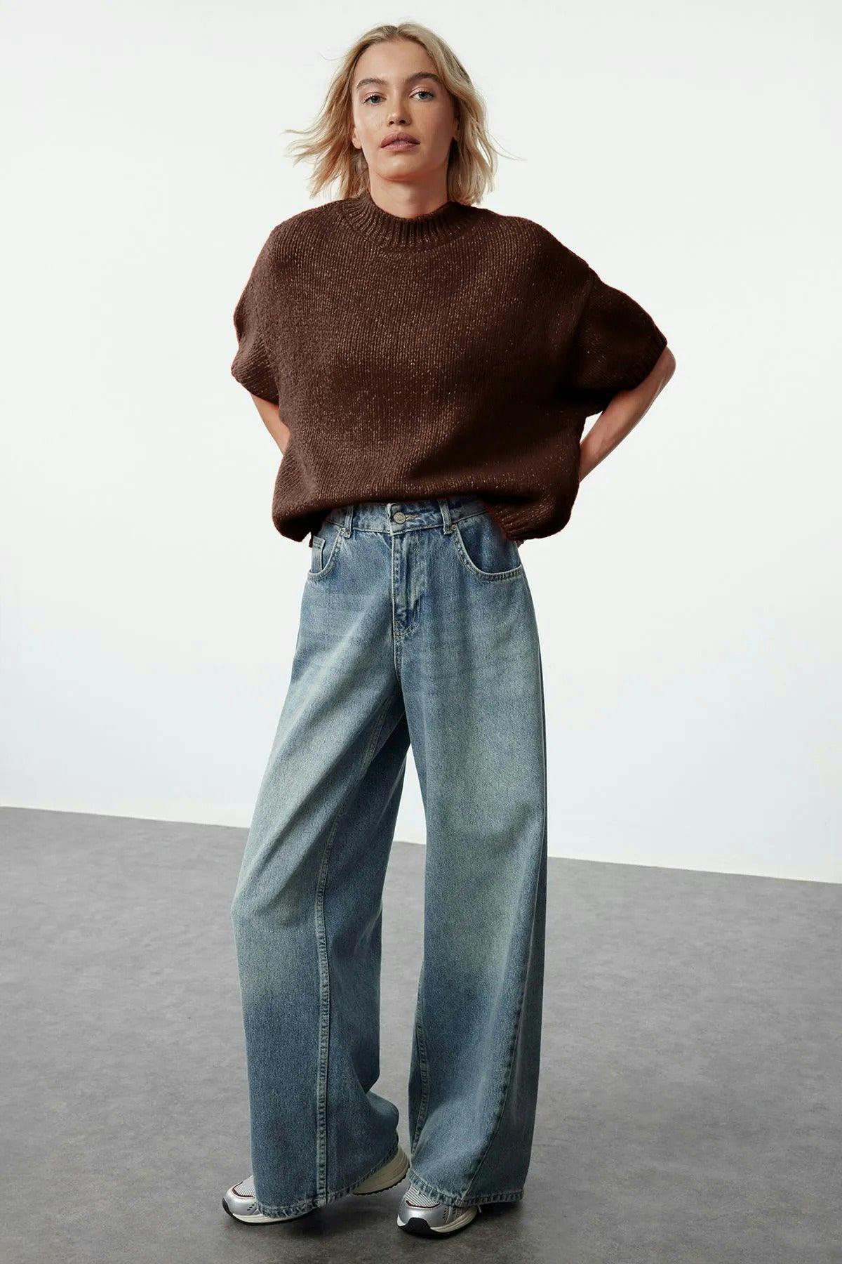 Hoxton Gal Brown Oversized Soft-Touch Knit Sweater - L