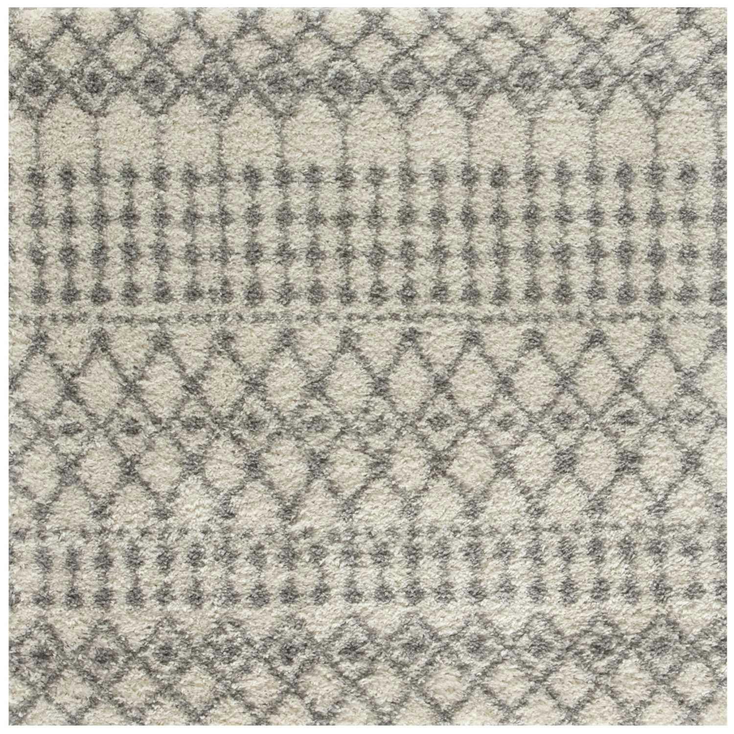 The Rugs Unisex Ivory Soft Moroccan Diamond Shaggy Rugs And Runners Grey Living Room 120Cm Diameter - Image 3