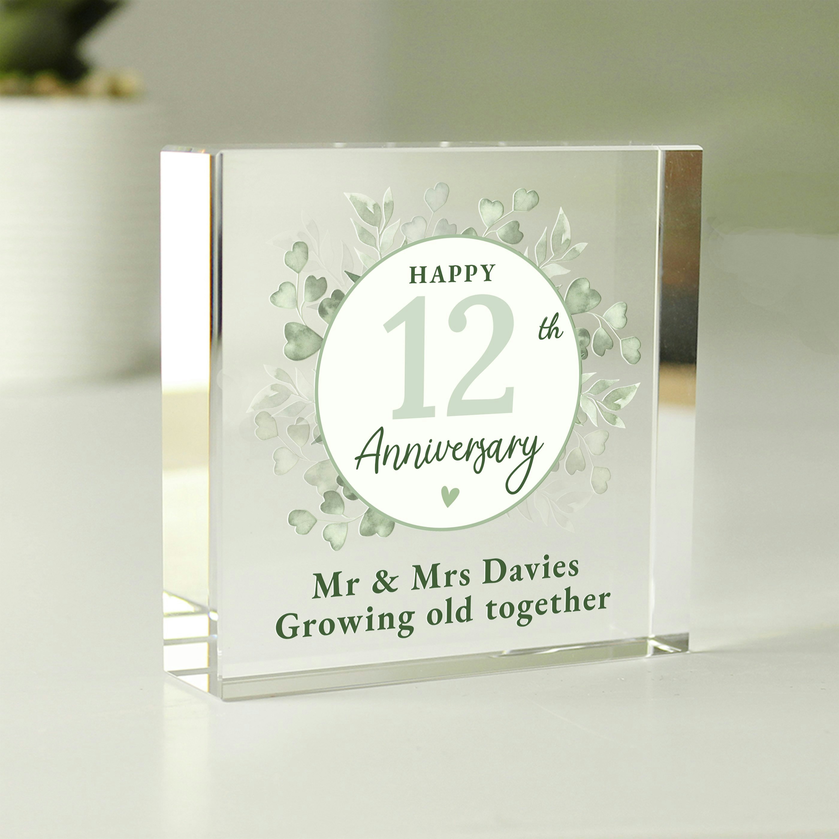 Personalised Memento Company Personalised Botanical Anniversary Crystal Token