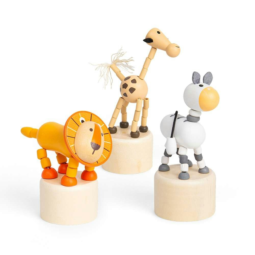 Bigjigs Toys Animal Push Ups - Lion, Zebra, Giraffe (pk 3)