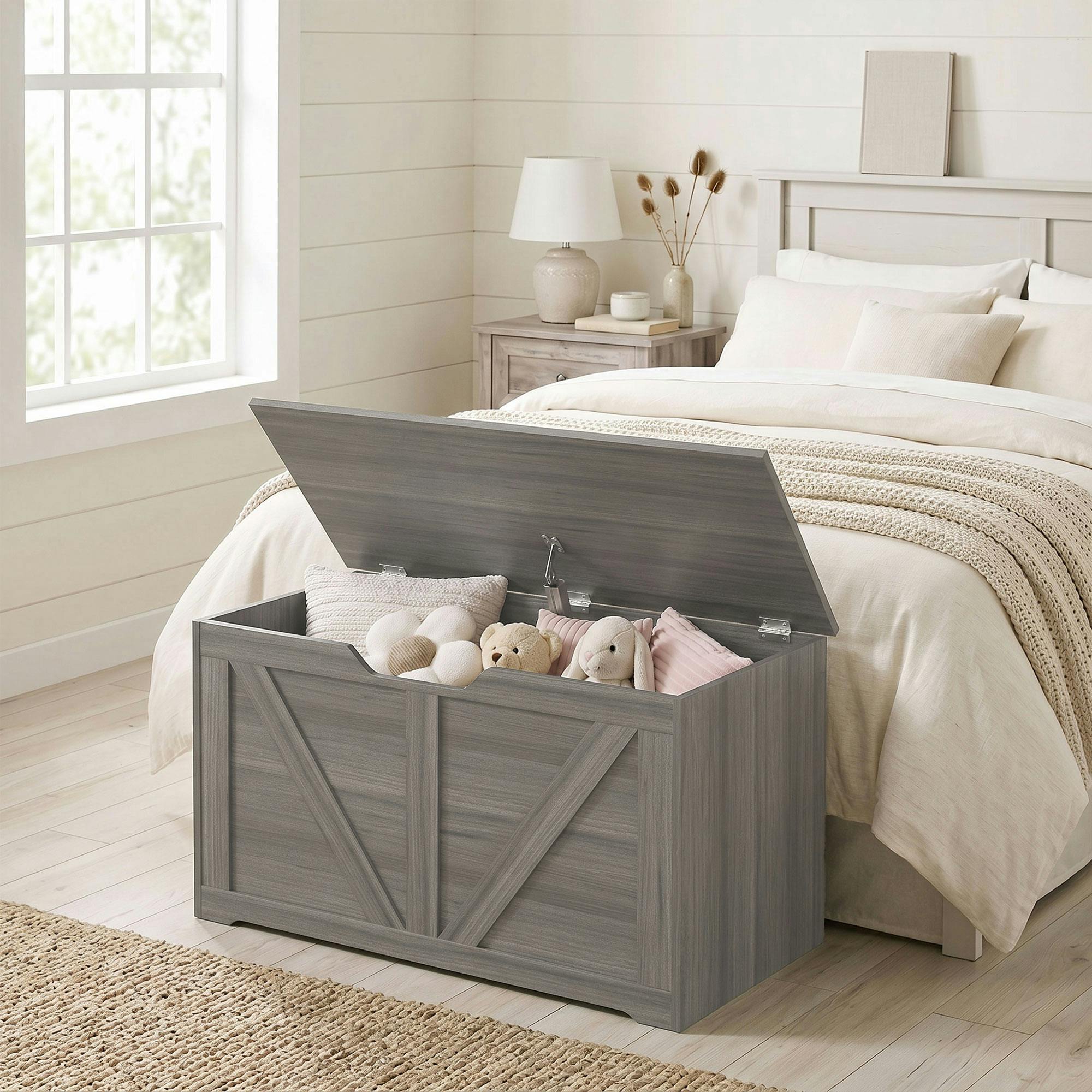 Rackhams Dark/Grey Storage Trunk For Living Room, With Safety Hinge, 80Cm,
