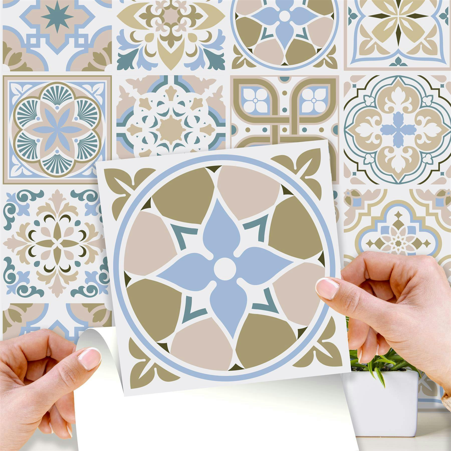 Rackhams Light Wt1544 - Sapphire And Parchment Colour Traditional Spanish Tiles Wall Stickers - 15 Cm X 15 Cm - 24 Pcs
