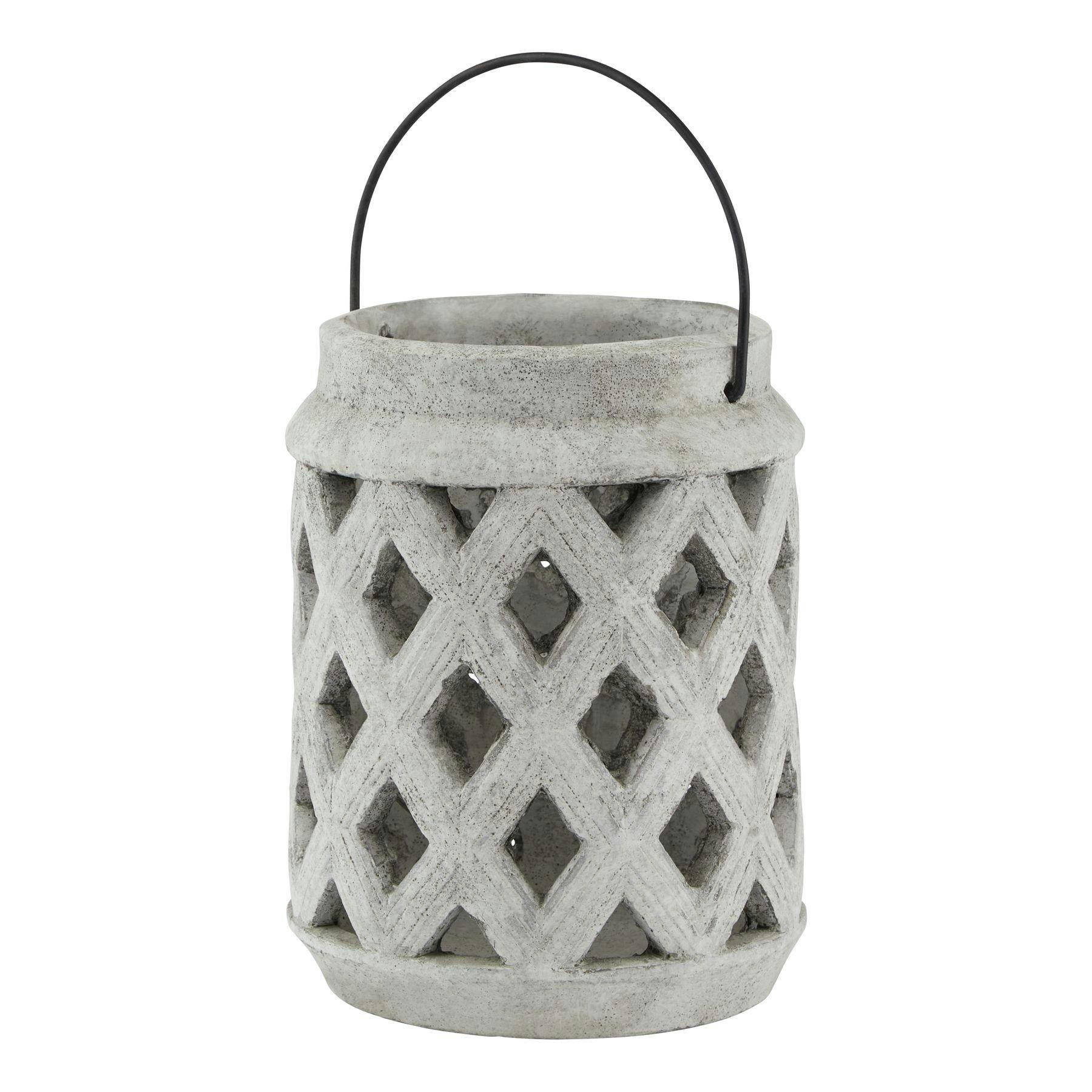 Hill Interiors White Athena Stone Lattice Lantern - 15Cm X 15Cm X 15Cm - 100% Mixed
