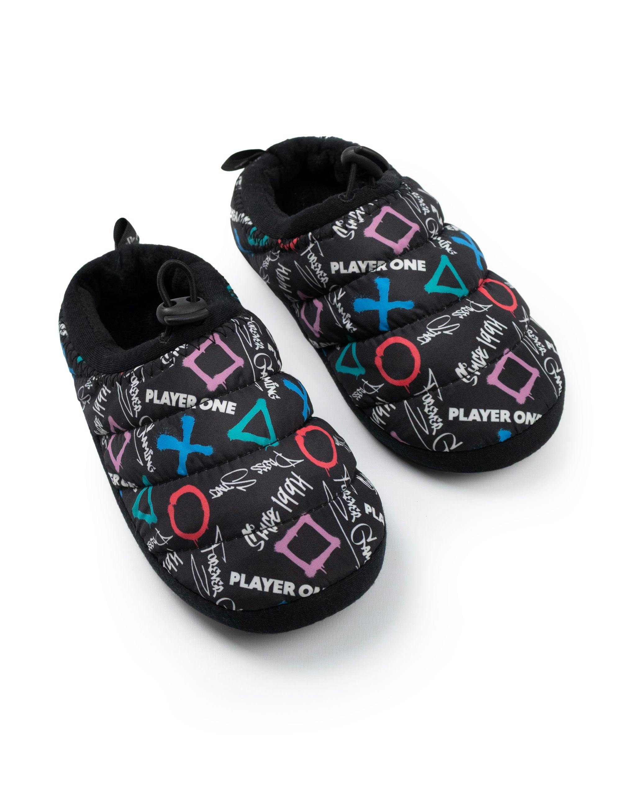Vanilla Underground Boys Black Playstation Controller Symbols Slip On Loafer Slippers - 5 Uk Child