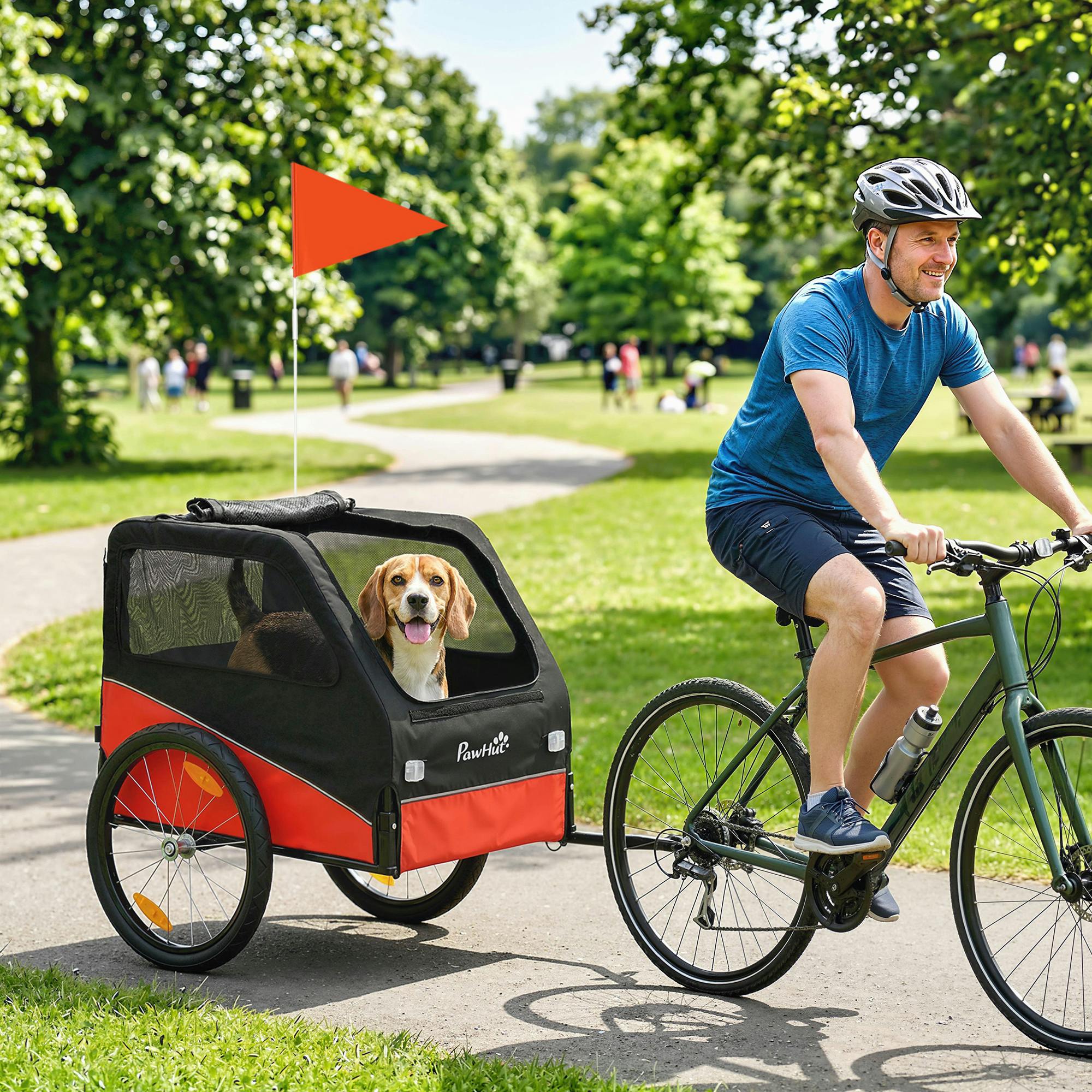 Pawhut Red Dog Bike Trailer For Small & Medium Pets With 20" Rubber Wheels